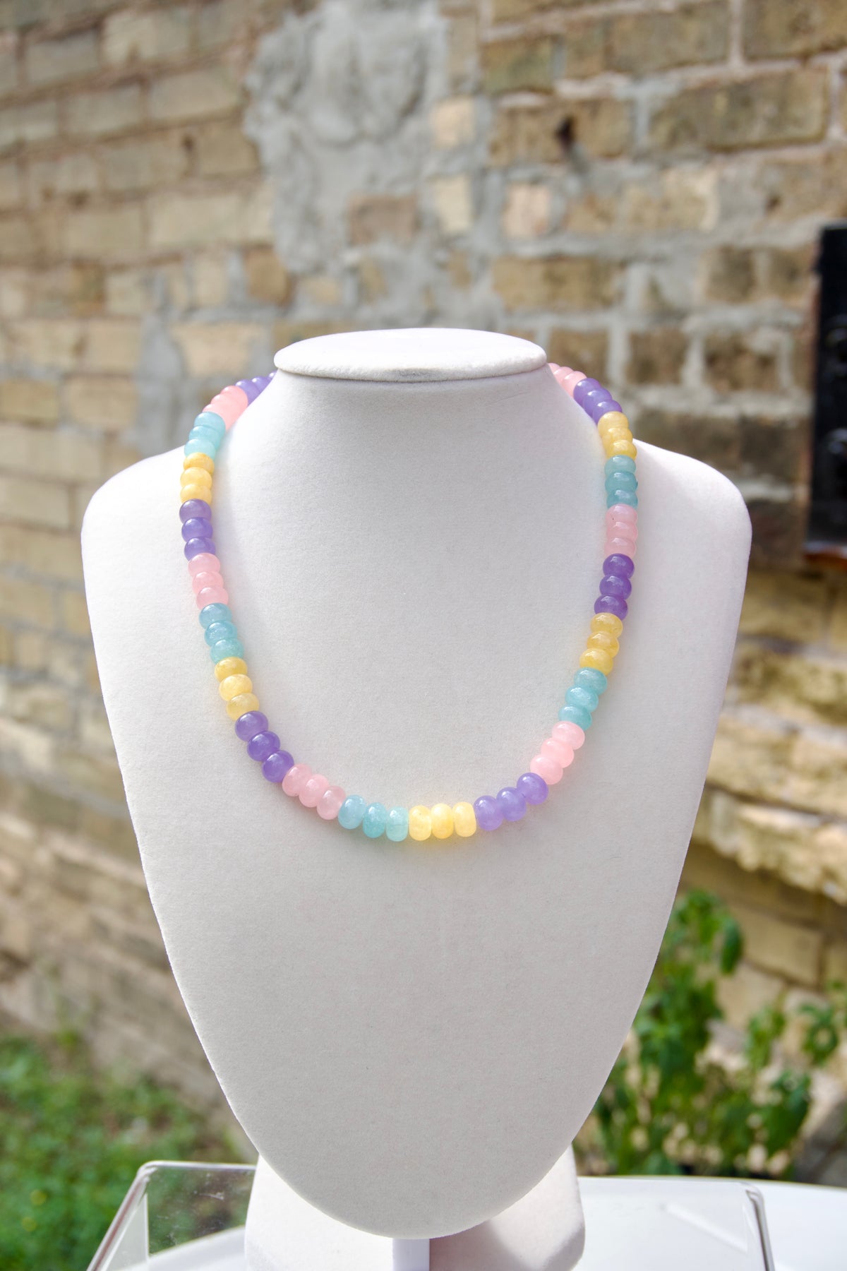 Purple, yellow, pink and blue necklace