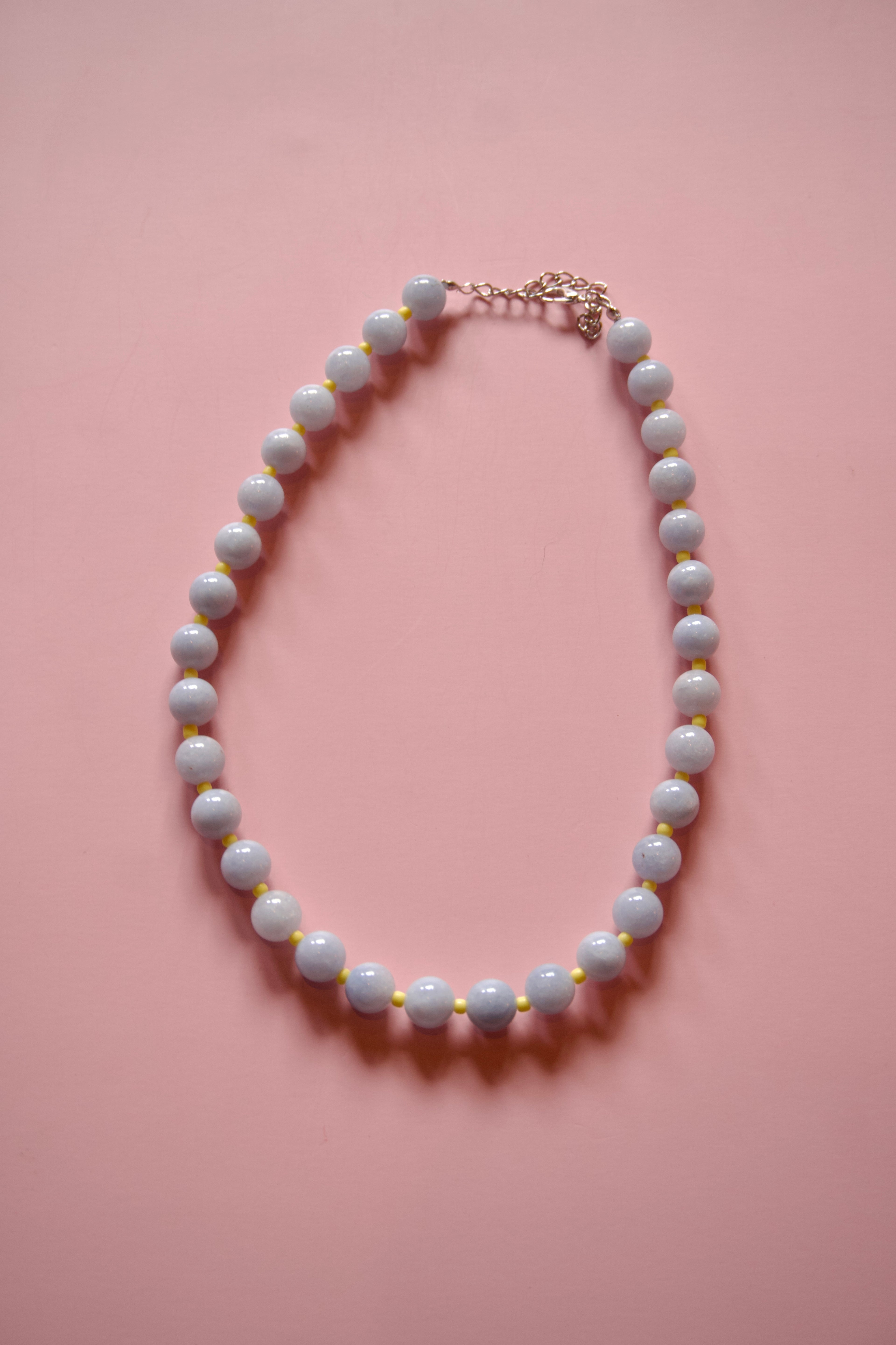 Baby Blue+yellow beaded necklace