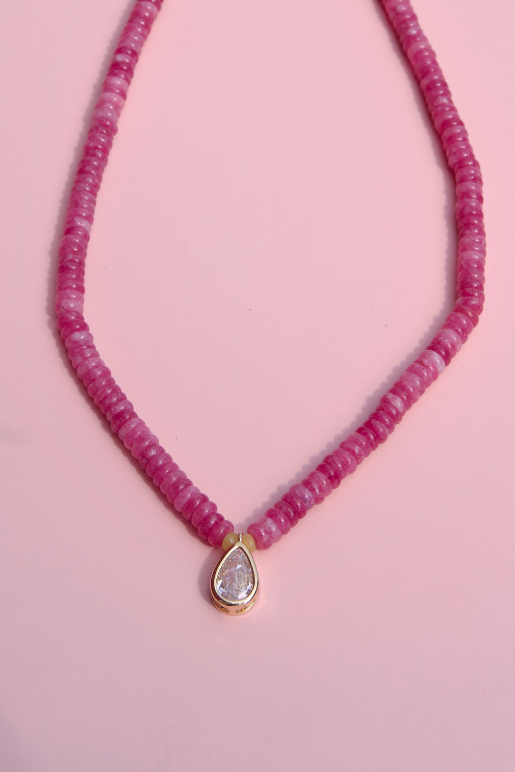 Petite pink necklace+pear gemstone