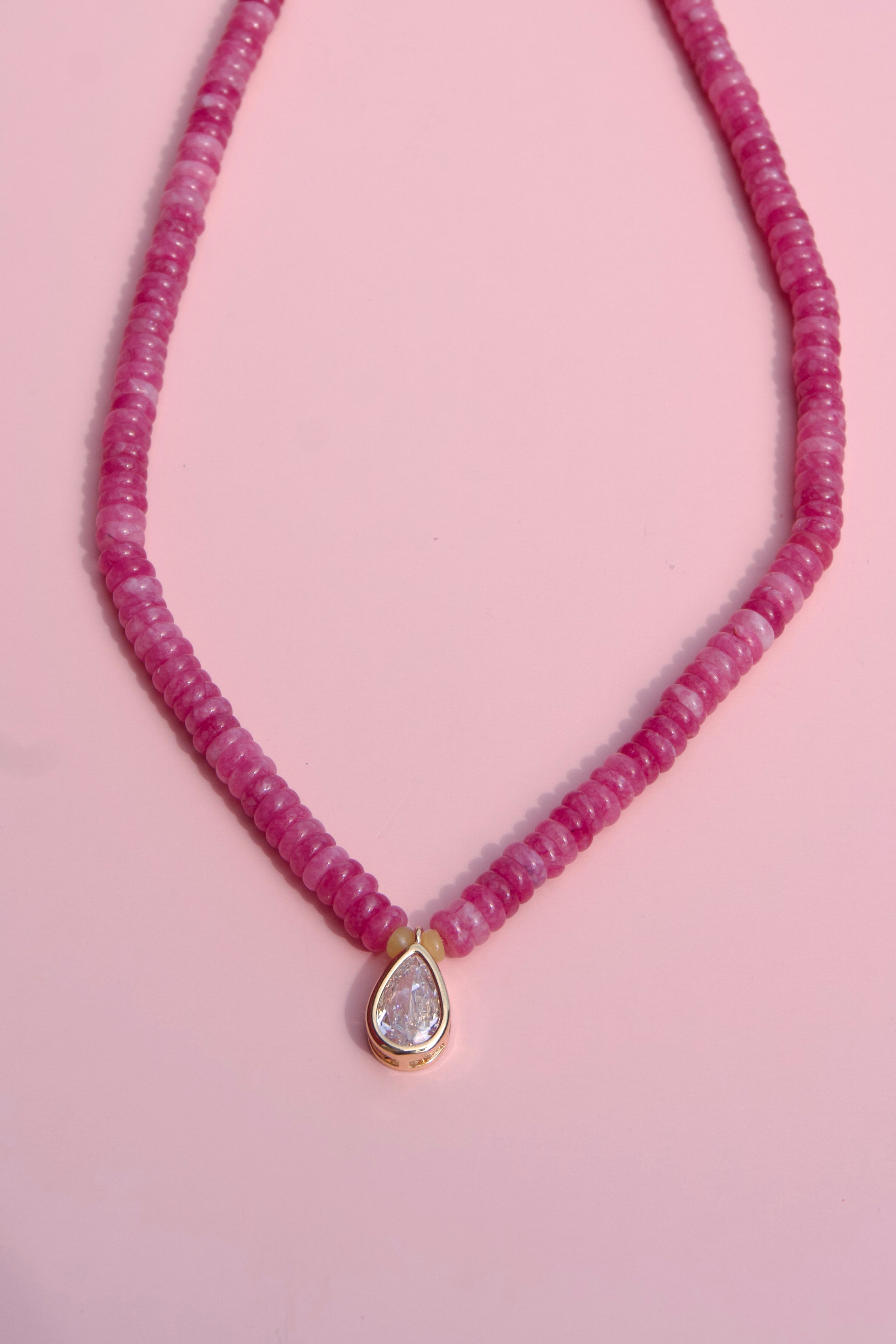 Petite pink necklace+pear gemstone