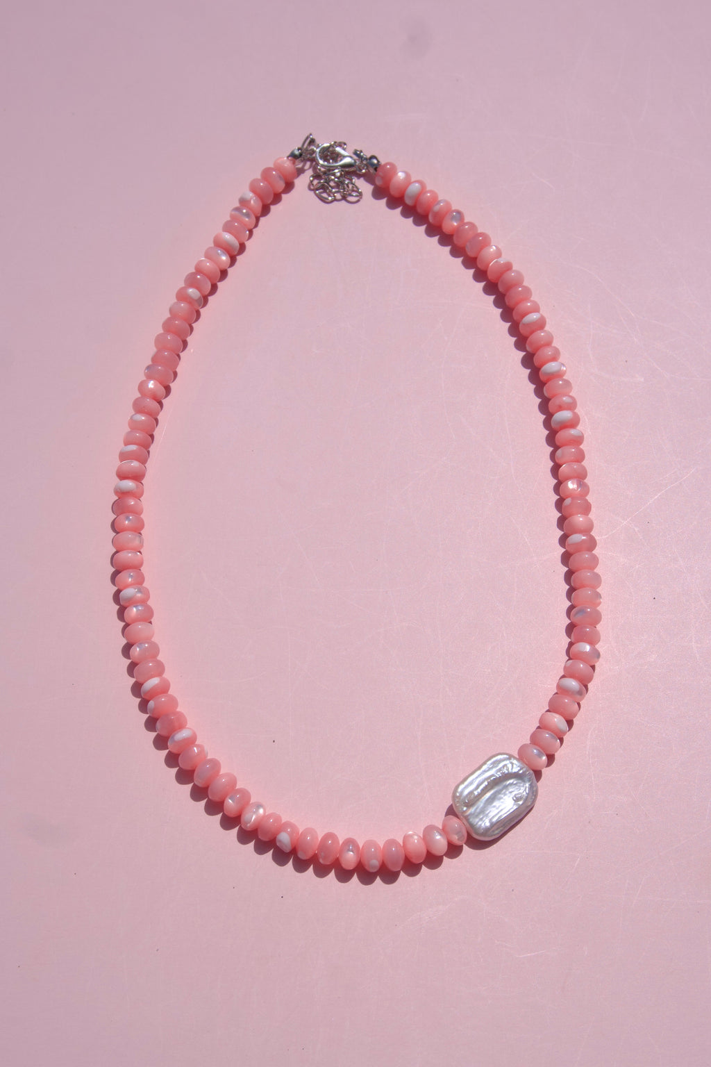 Pink+pearl cateye necklace
