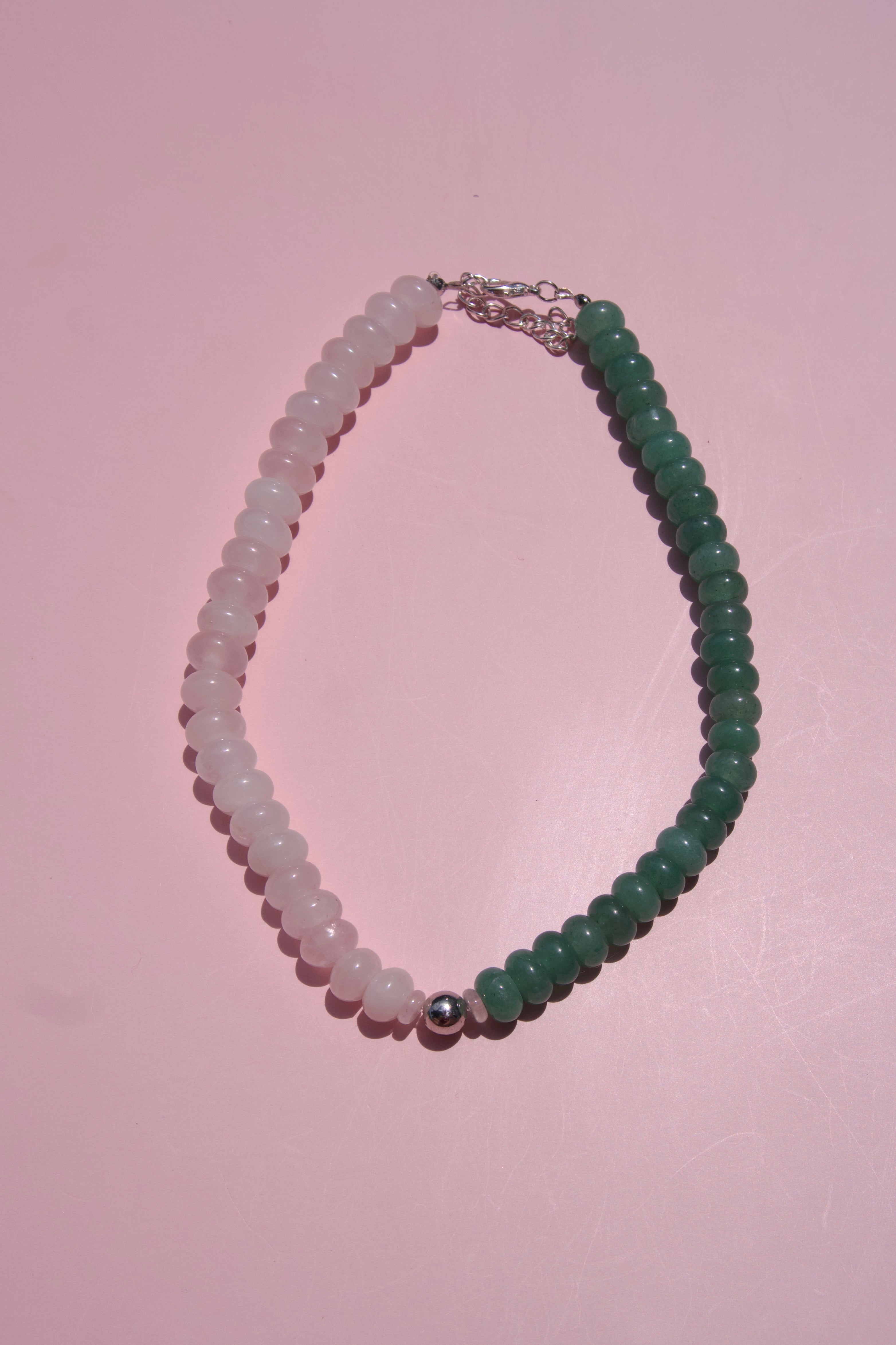 Rose quartz + Jade necklace