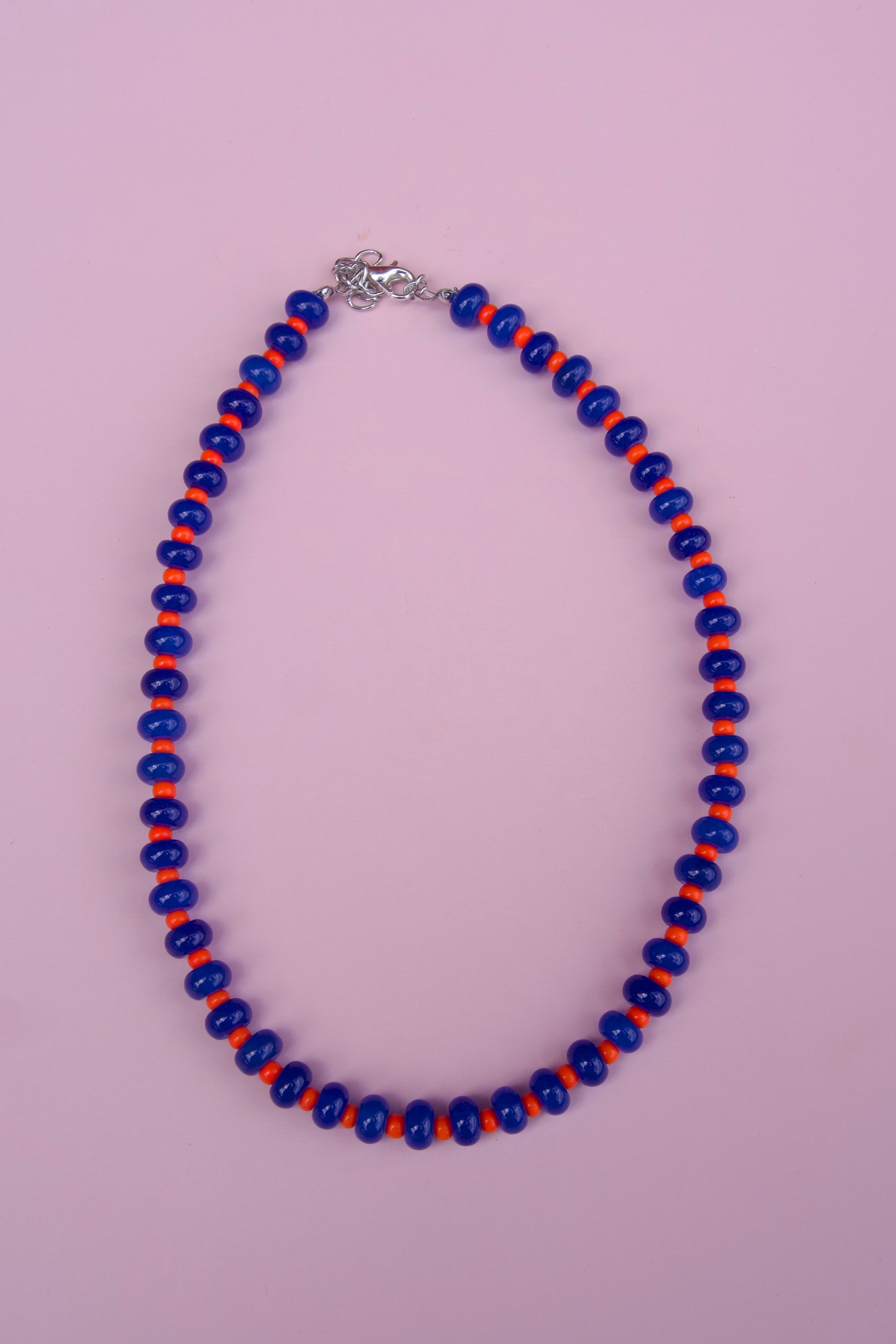 Orange+blue beaded necklace