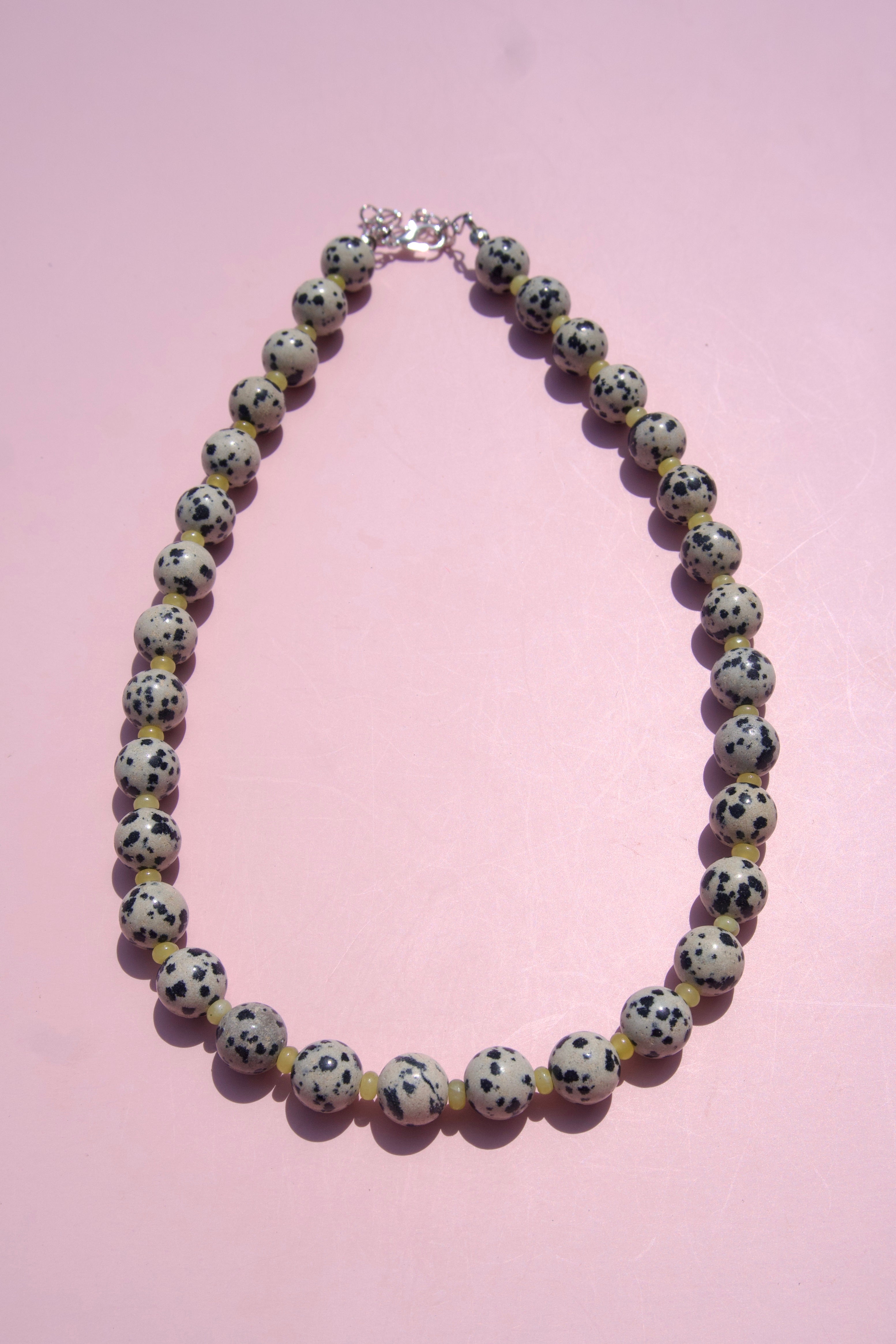 Dalmation Jasper+lemon jade necklace