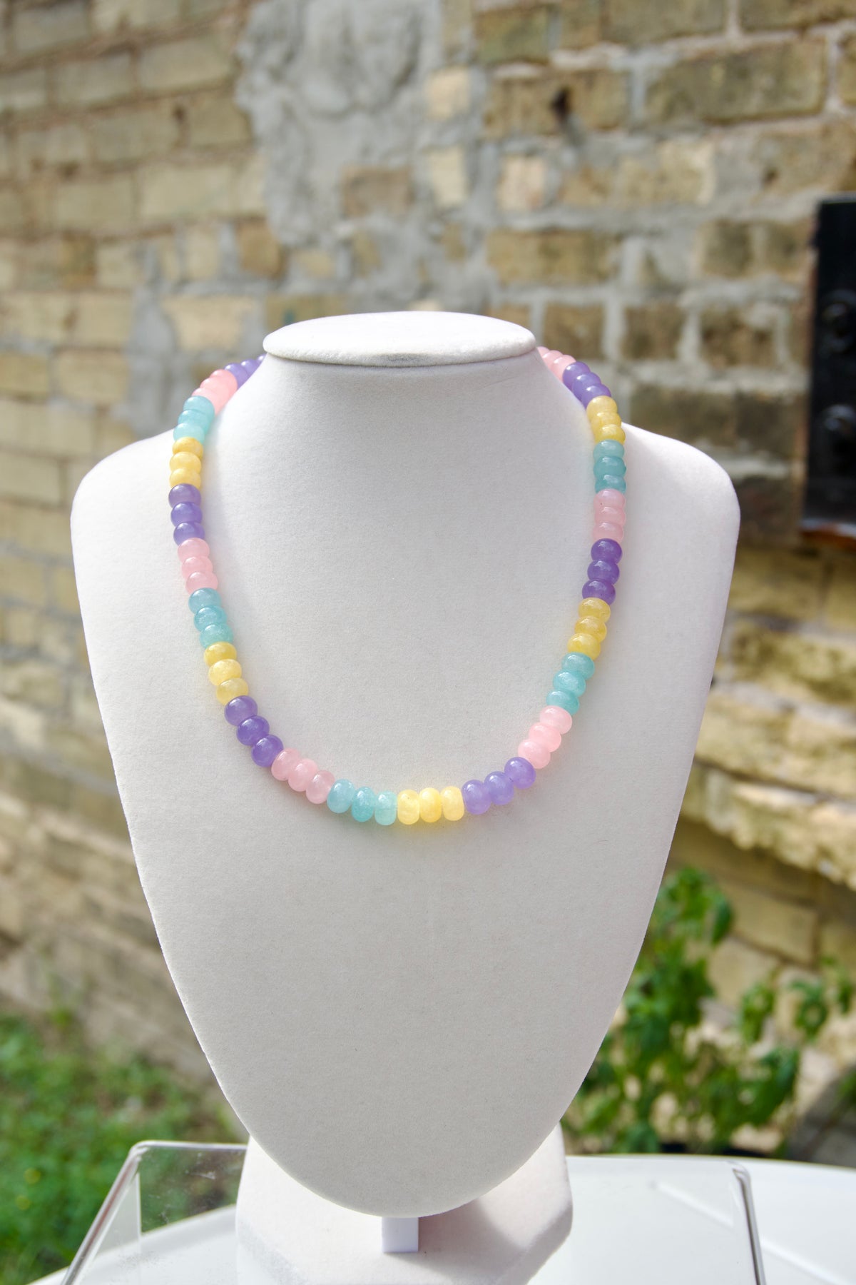 Purple, yellow, pink and blue necklace