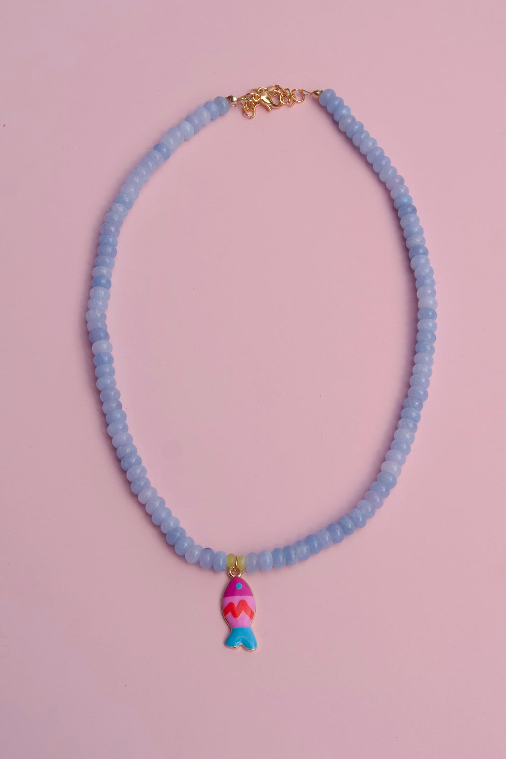 Blue+Pink fish necklace