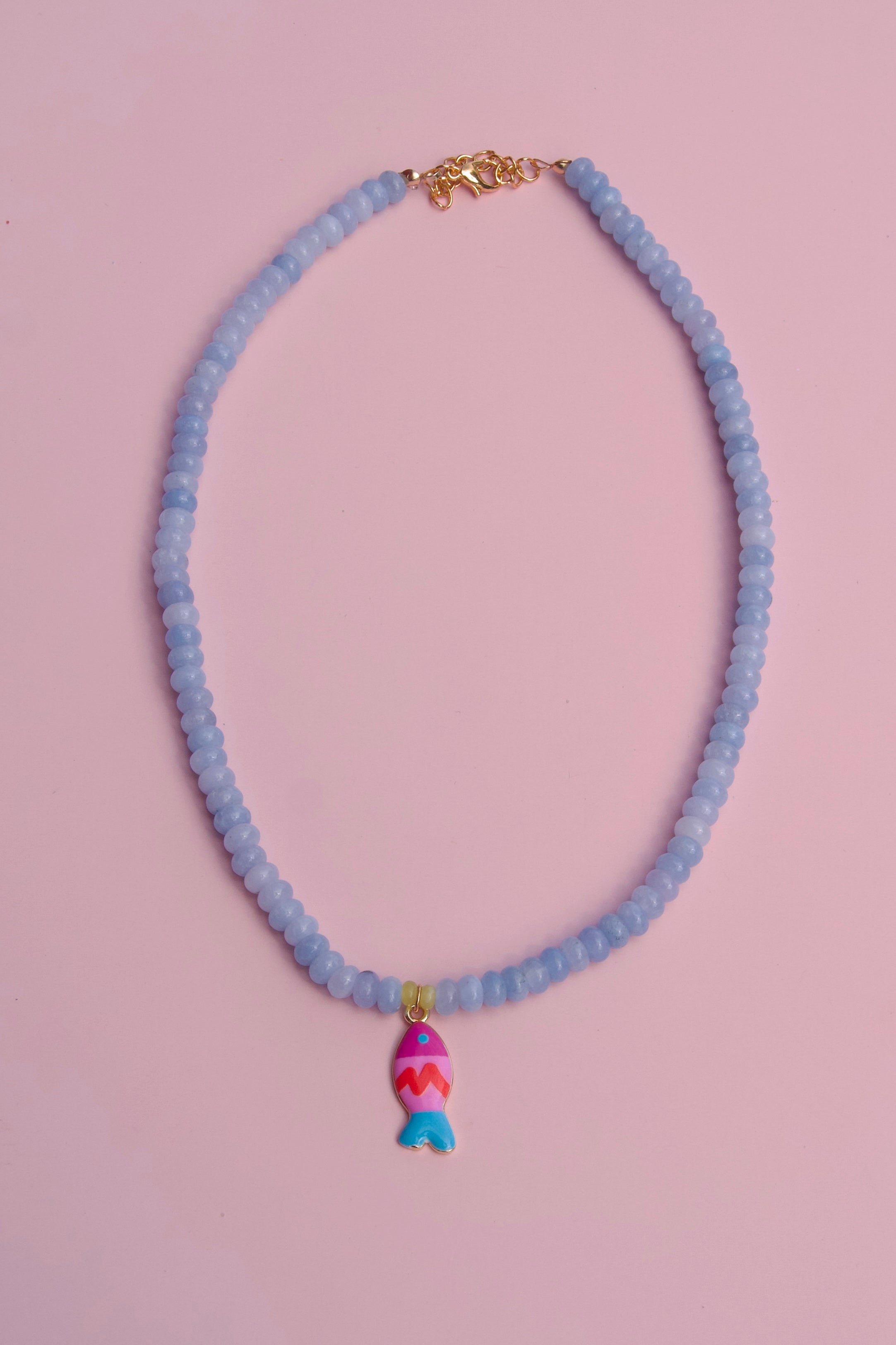 Blue+Pink fish necklace
