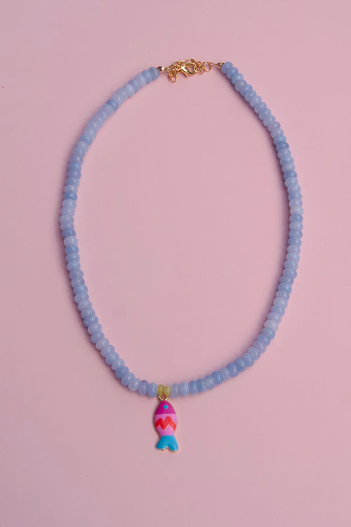 Blue+Pink fish necklace