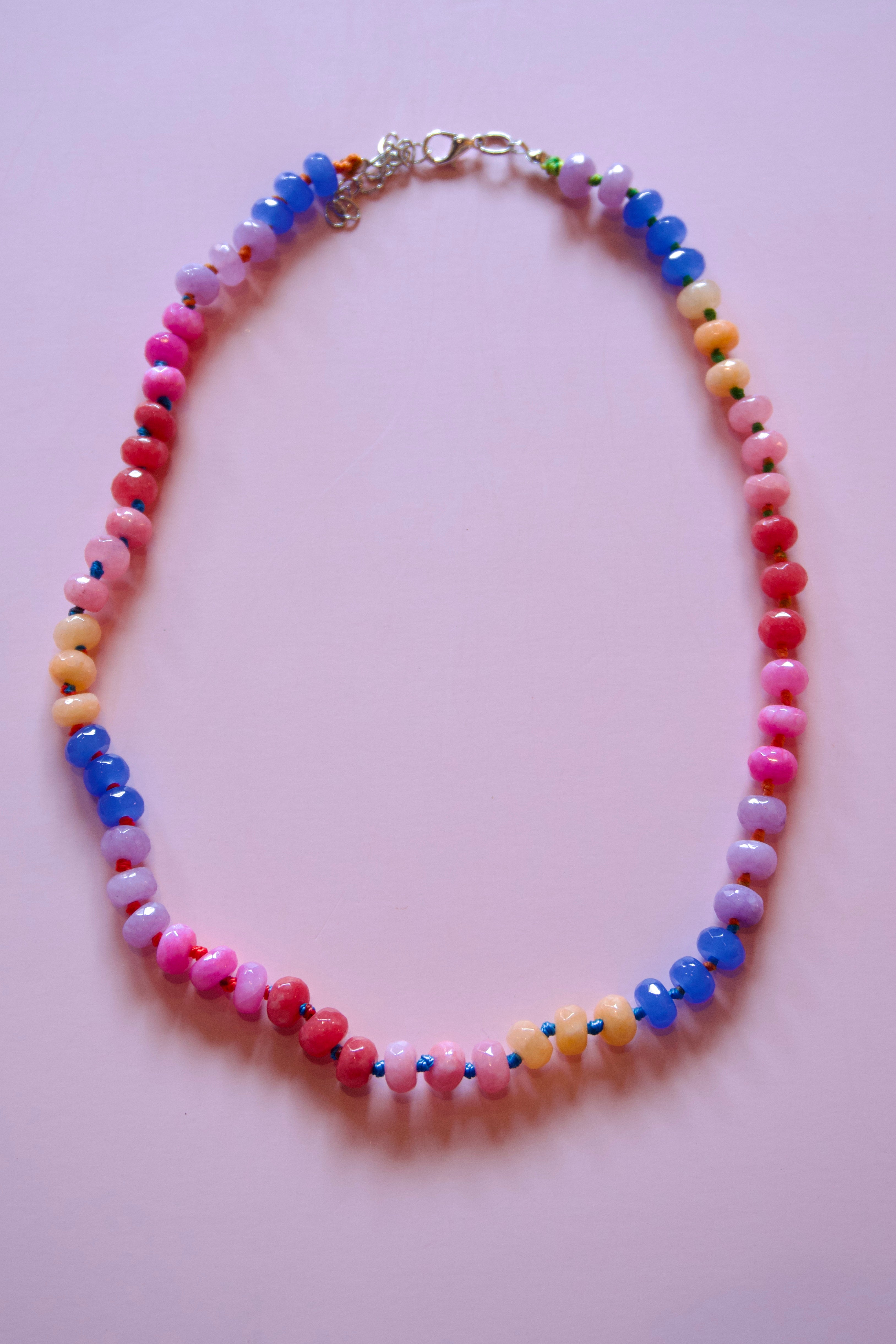 Pink+yellow+blue+red gemstone necklace