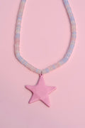 Iridescent beaded charm necklace