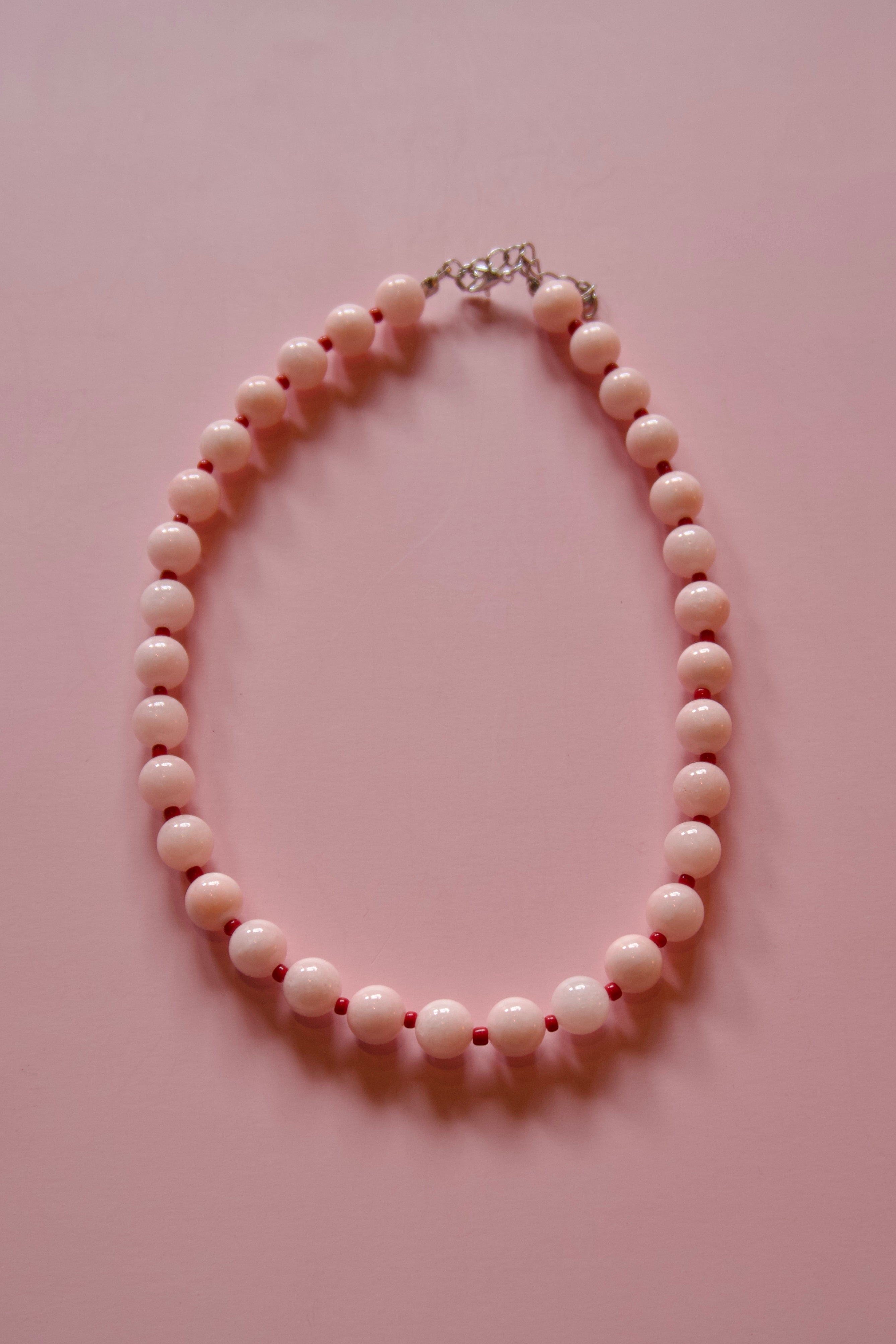 Light pink+red large beaded necklace
