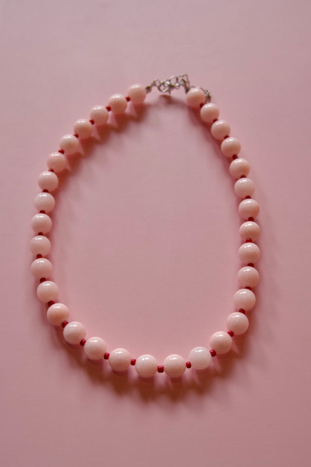 Light pink+red large beaded necklace