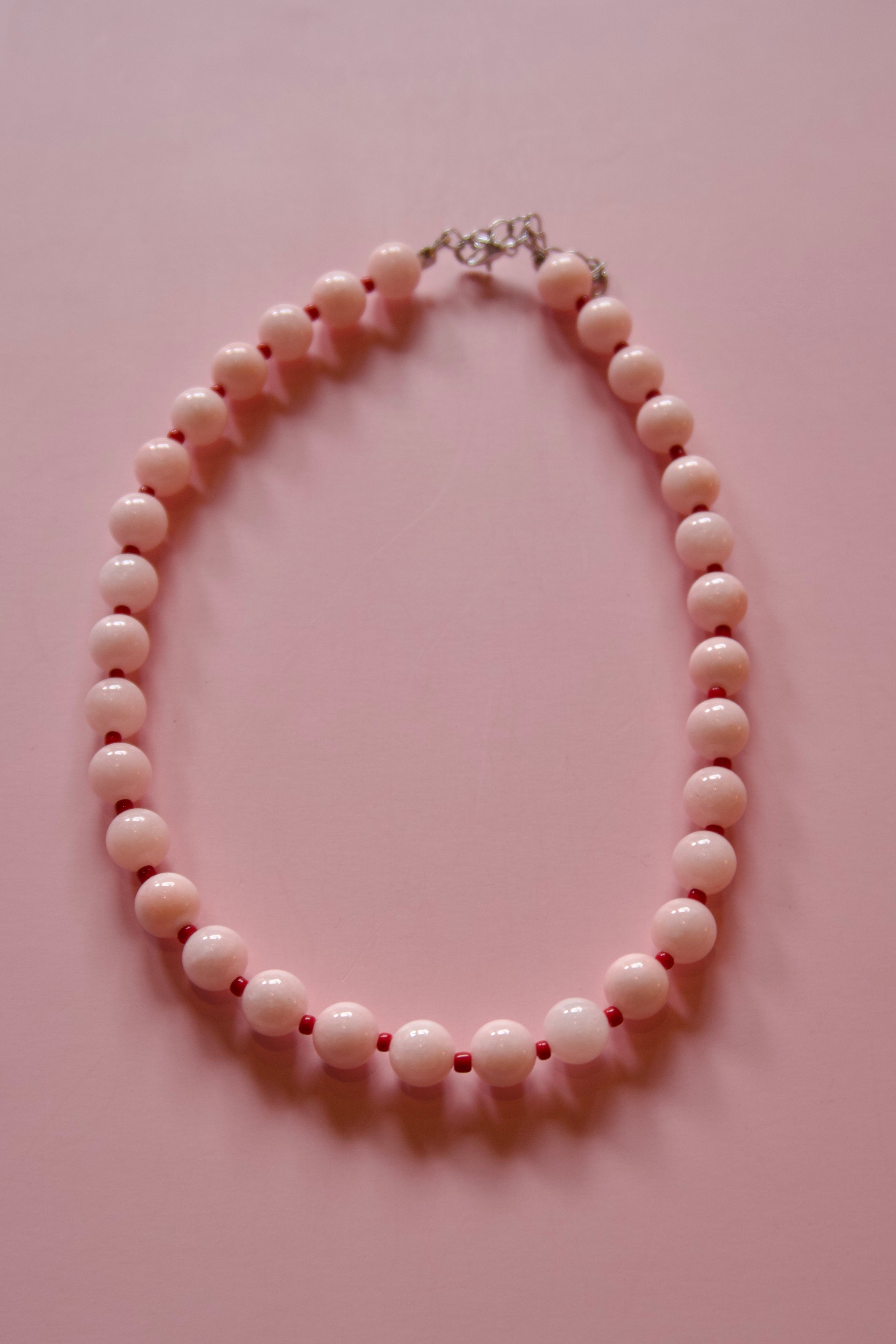 Light pink+red large beaded necklace