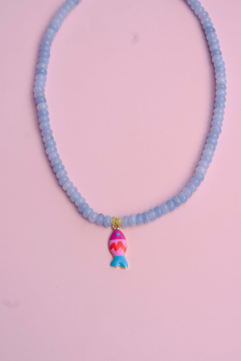 Blue+Pink fish necklace