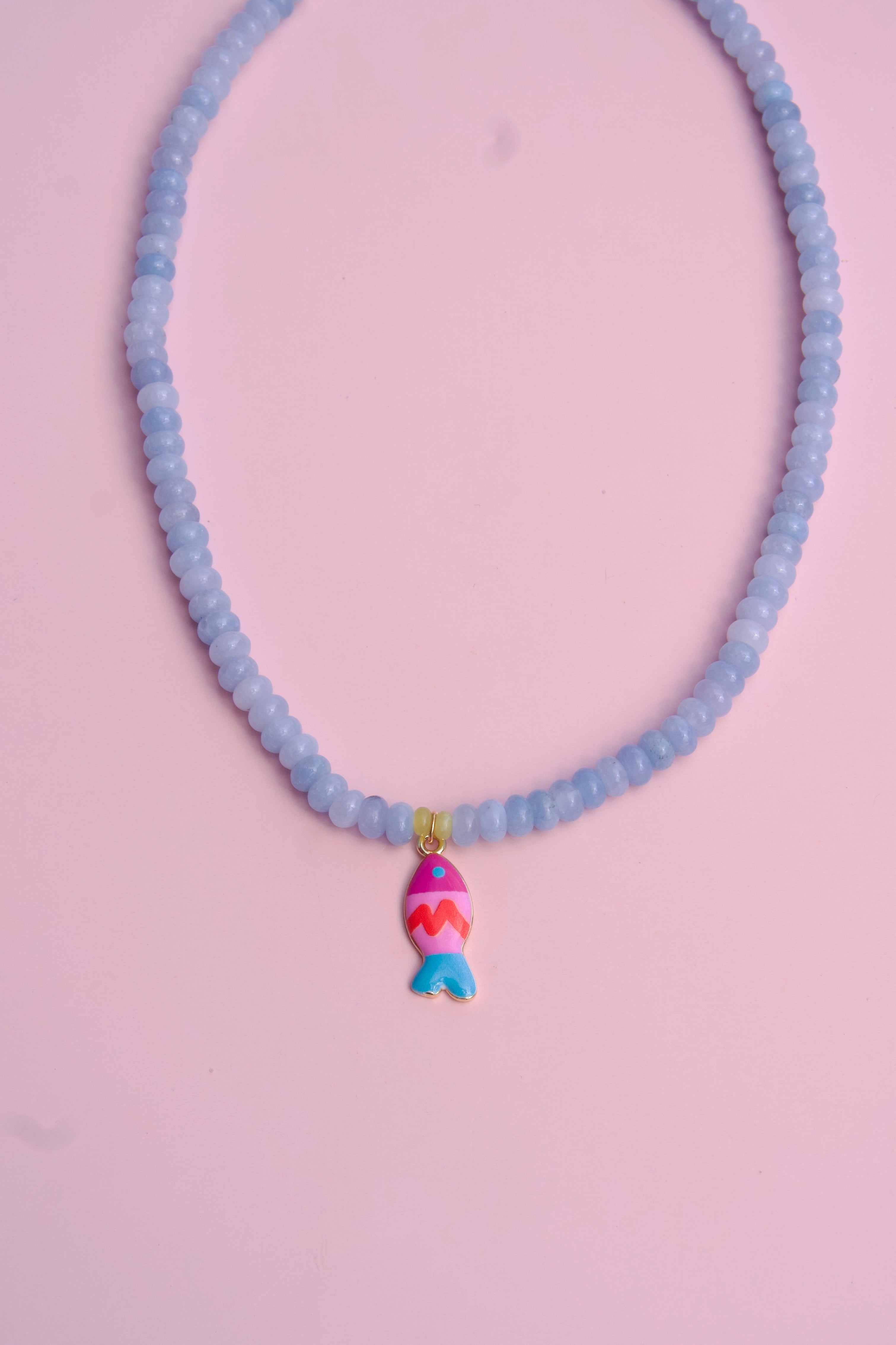 Blue+Pink fish necklace