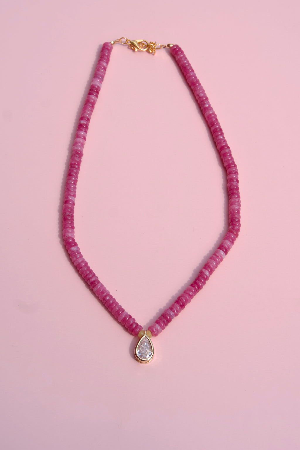 Petite pink necklace+pear gemstone