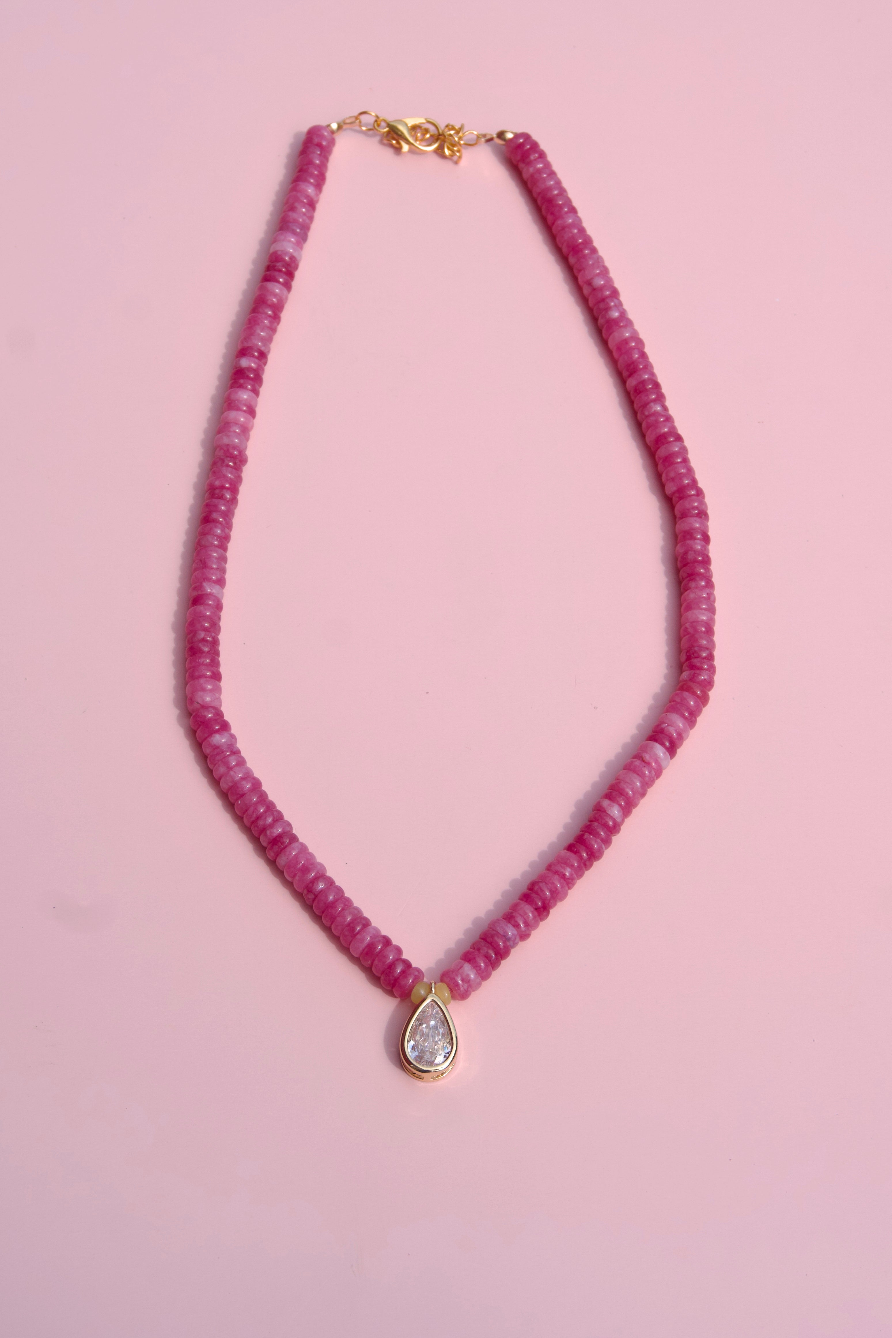 Petite pink necklace+pear gemstone