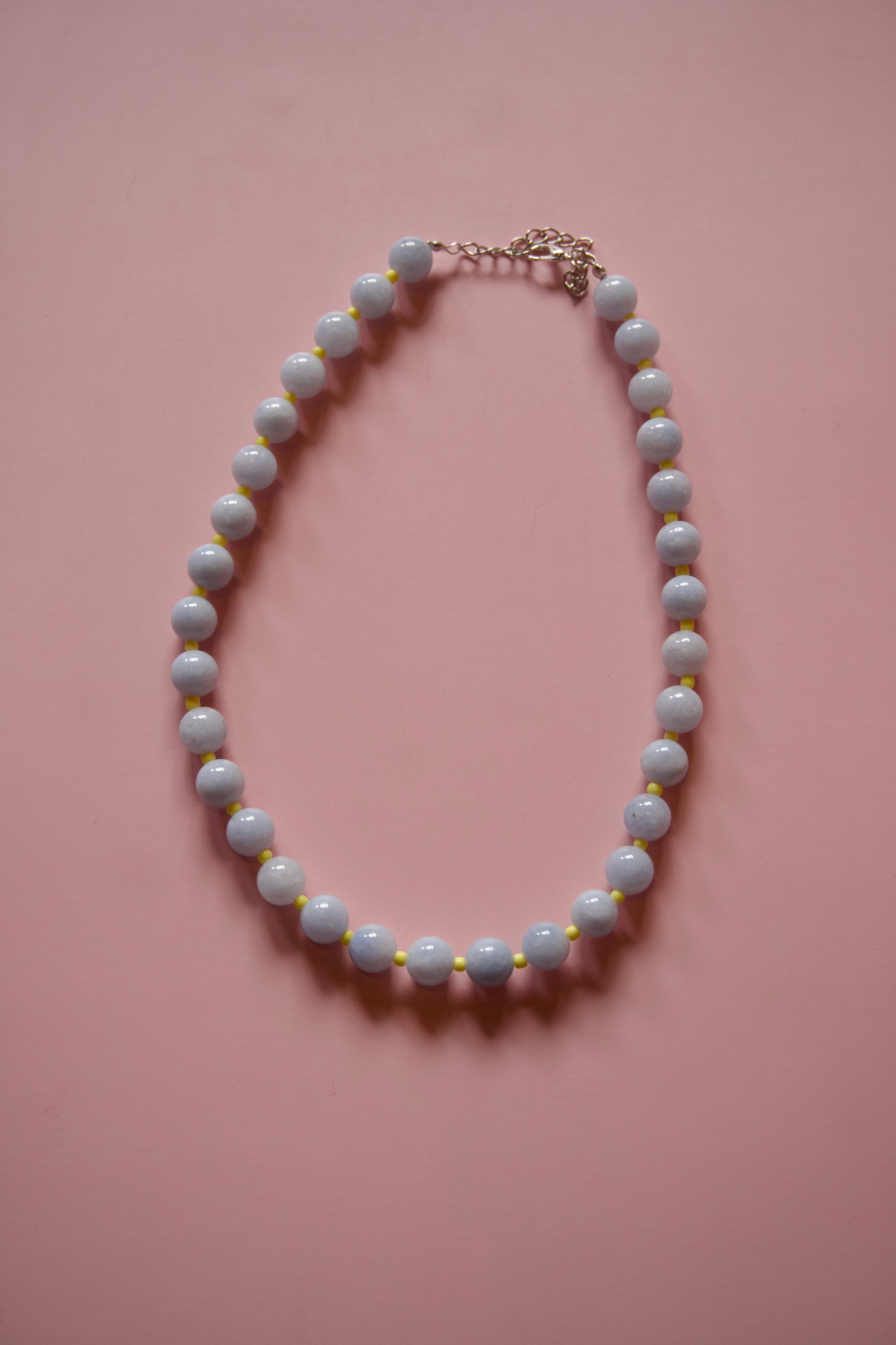 Baby Blue+yellow beaded necklace