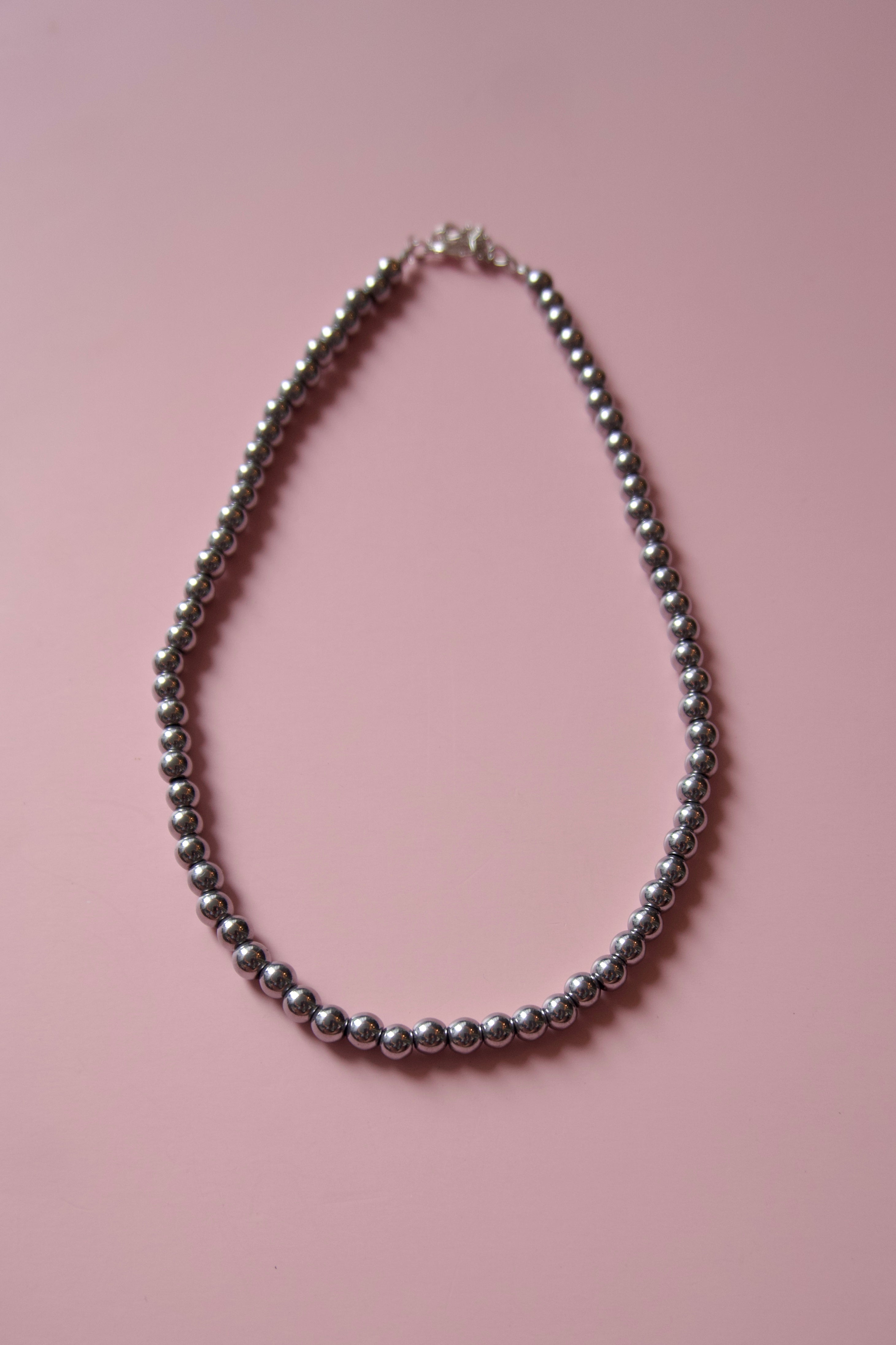Silver beaded necklace