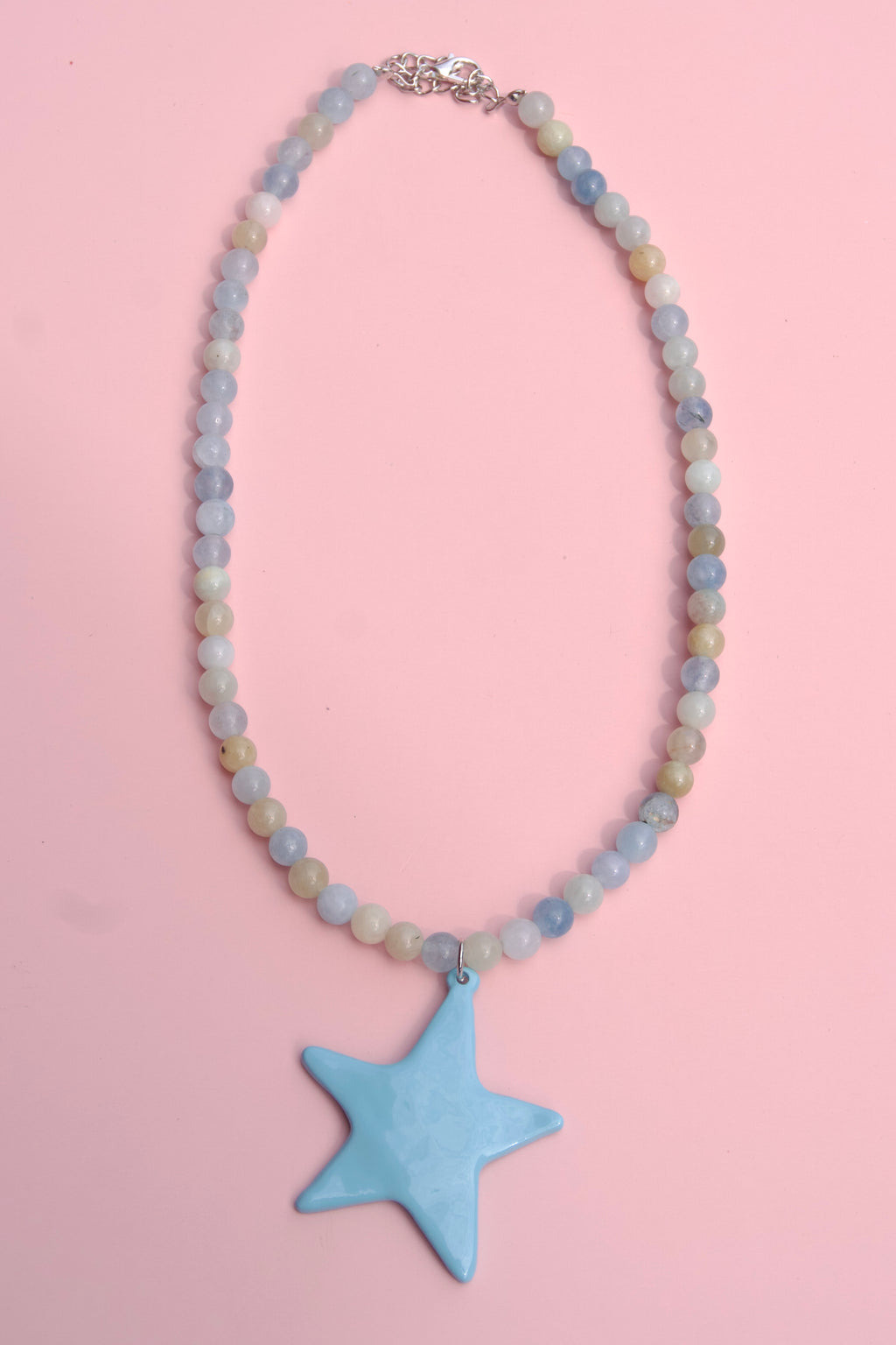 Blue+Green beaded charm necklace