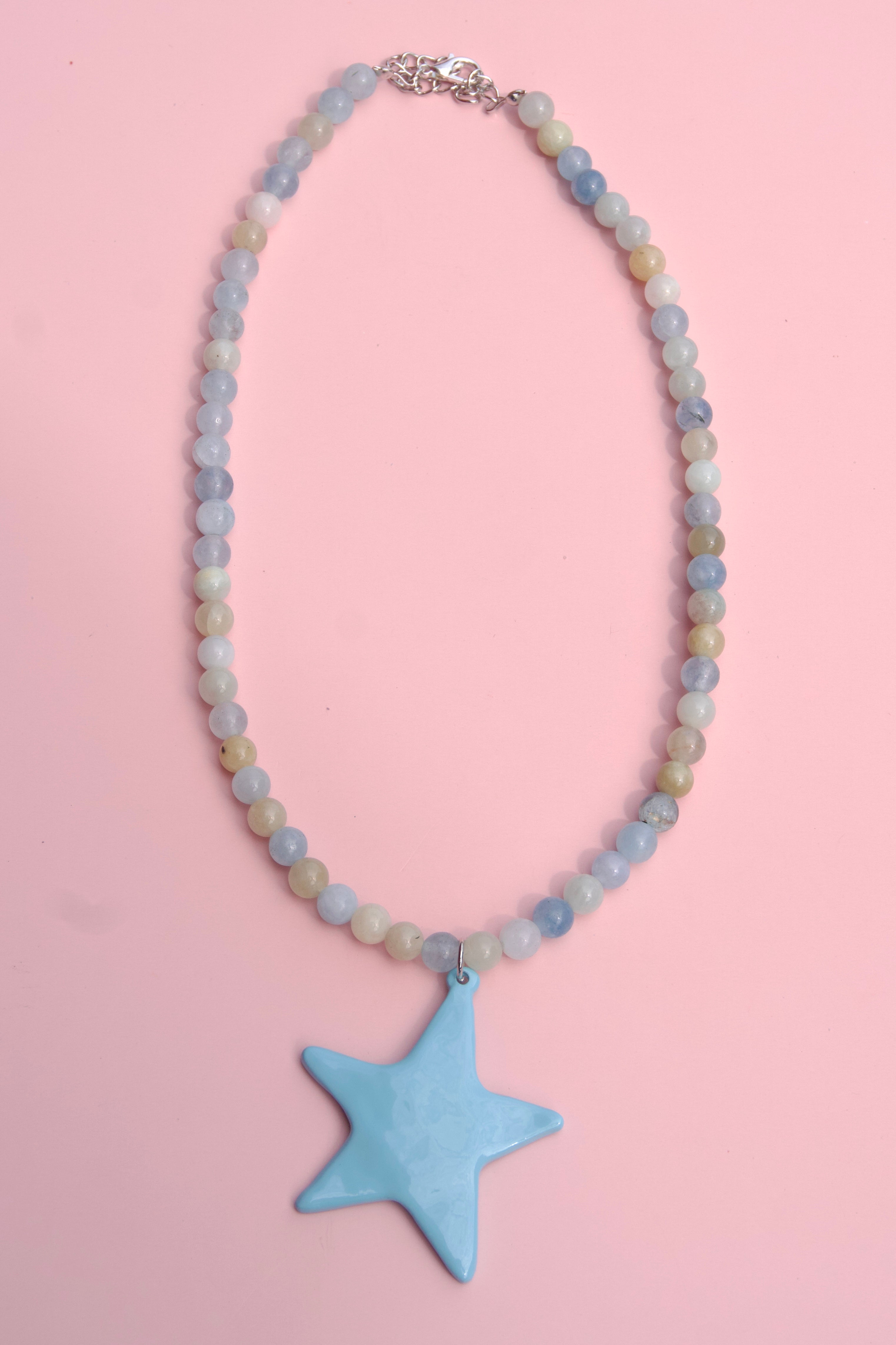 Blue+Green beaded charm necklace