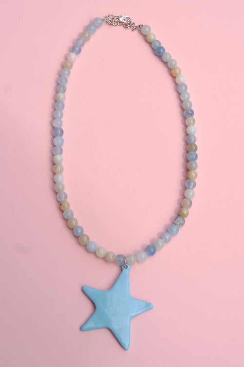 Blue+Green beaded charm necklace