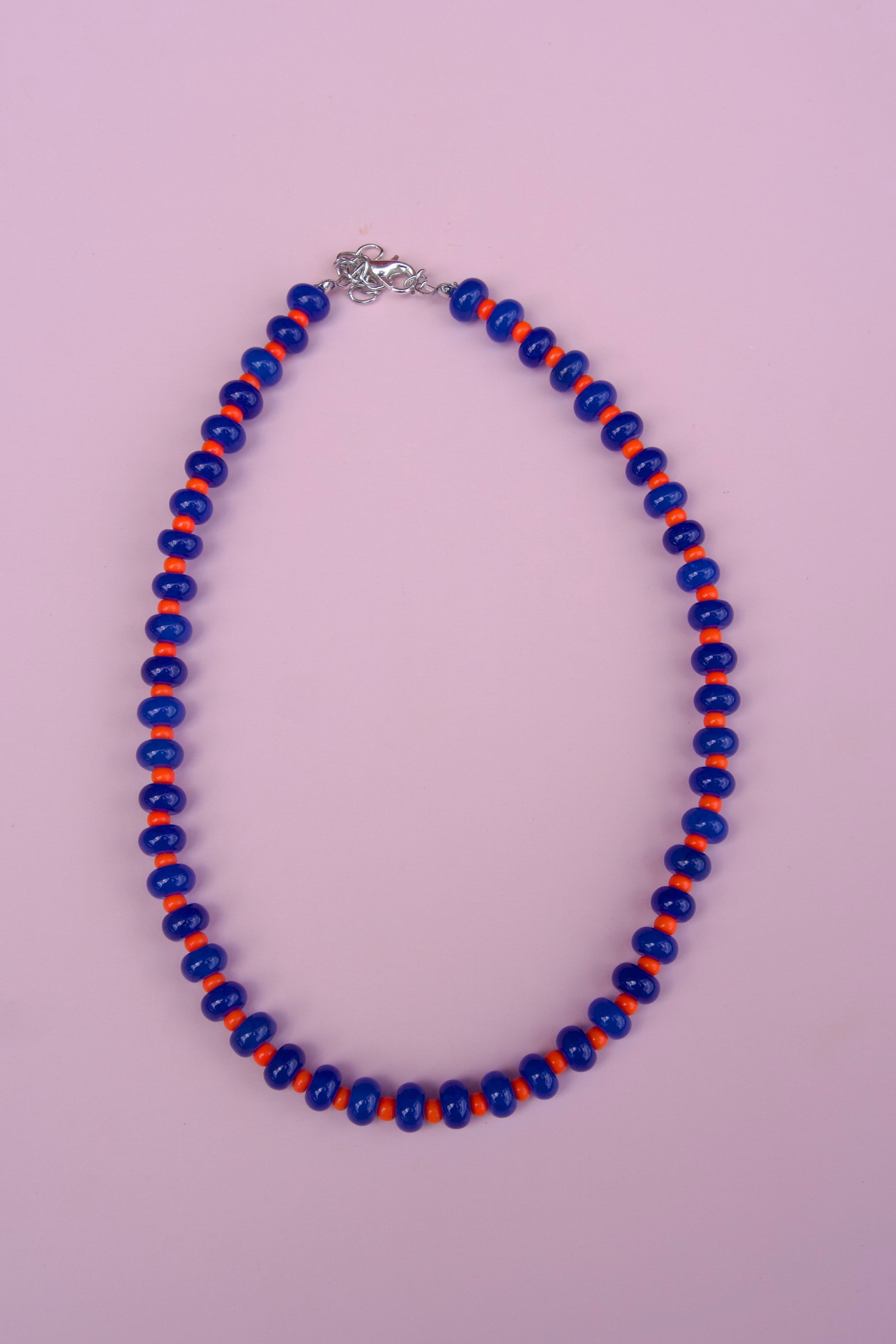 Orange+blue beaded necklace