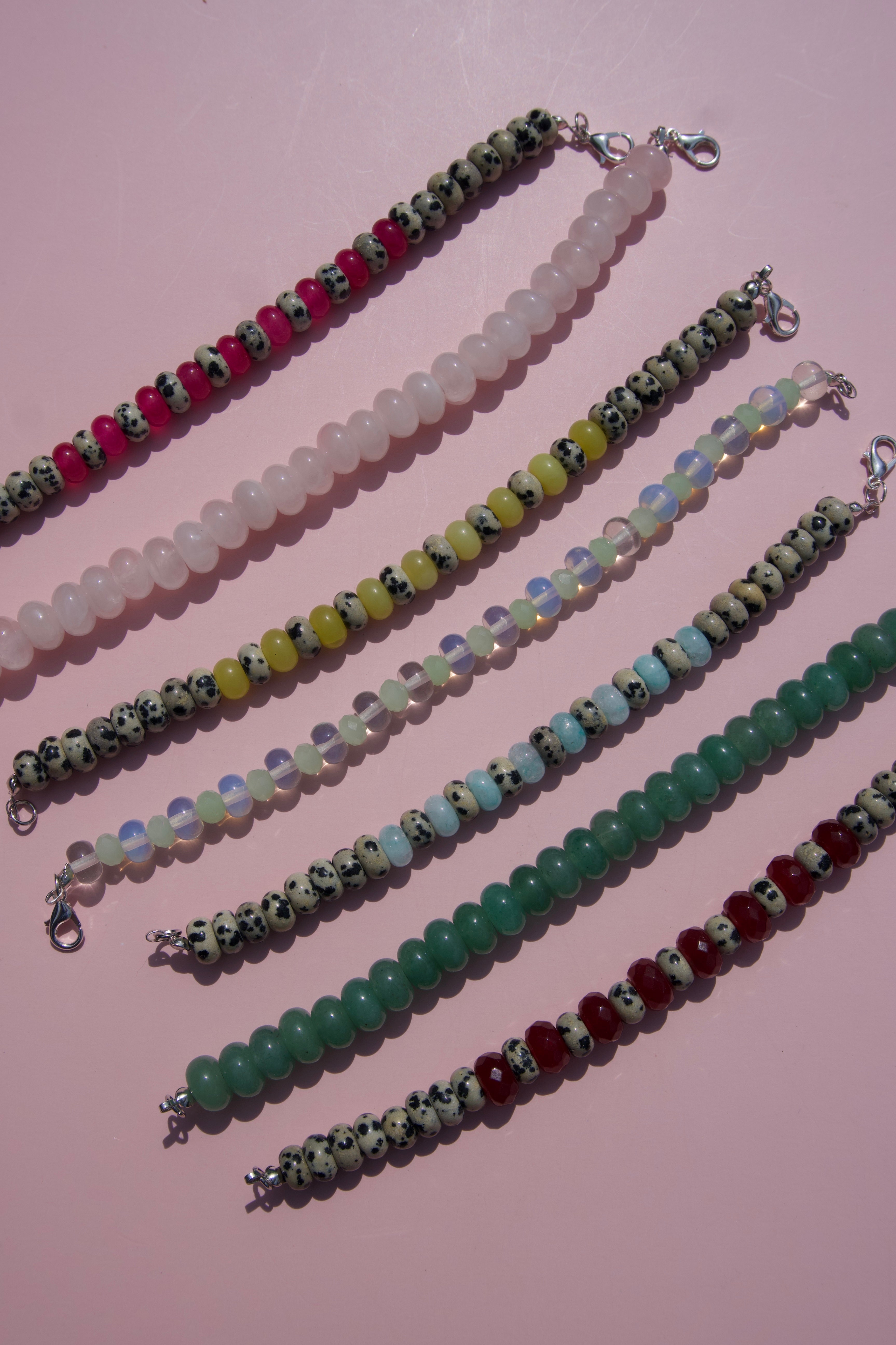 Dalmation Jasper + Fuchsia Jade Bracelet