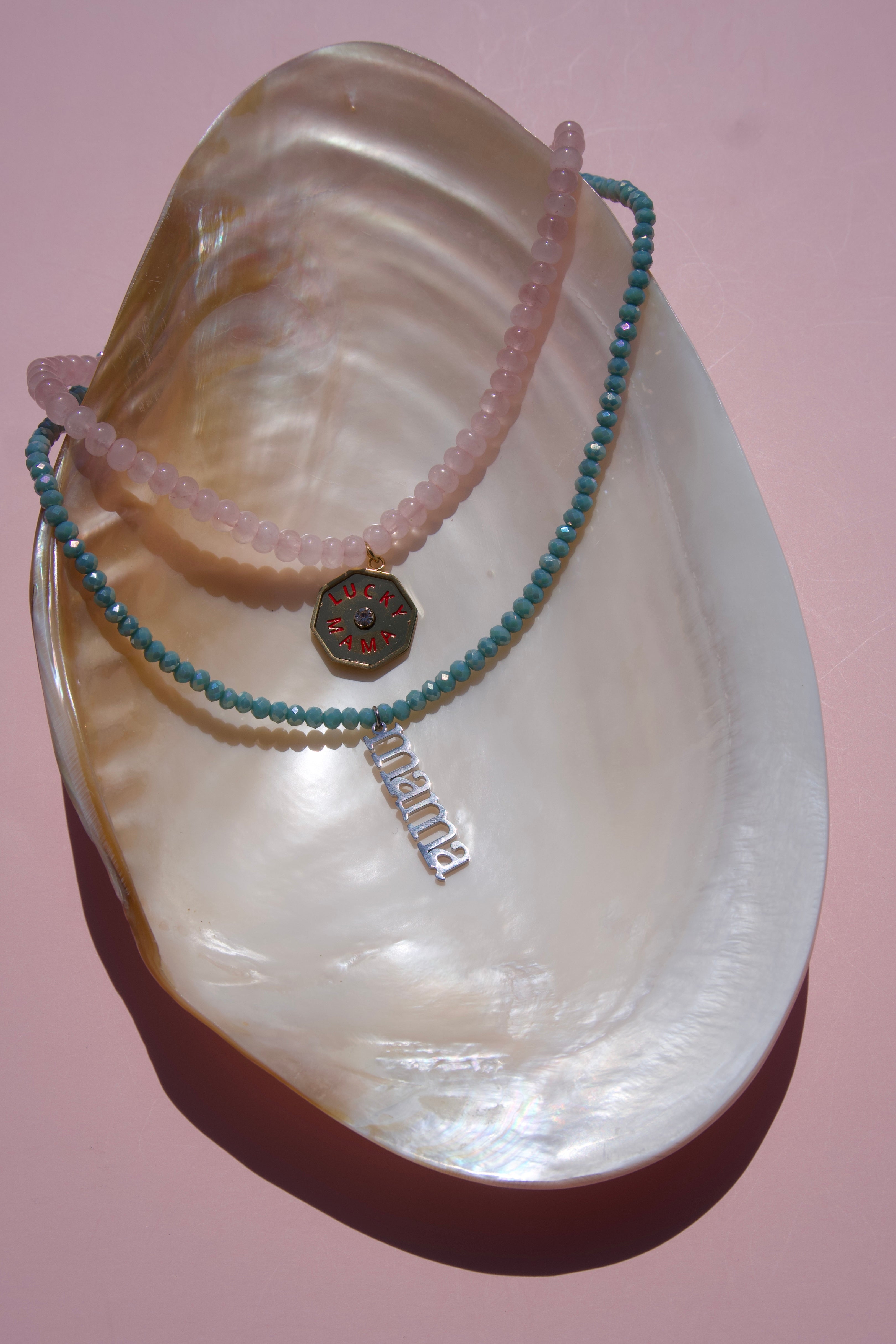 Blue beaded mama necklace