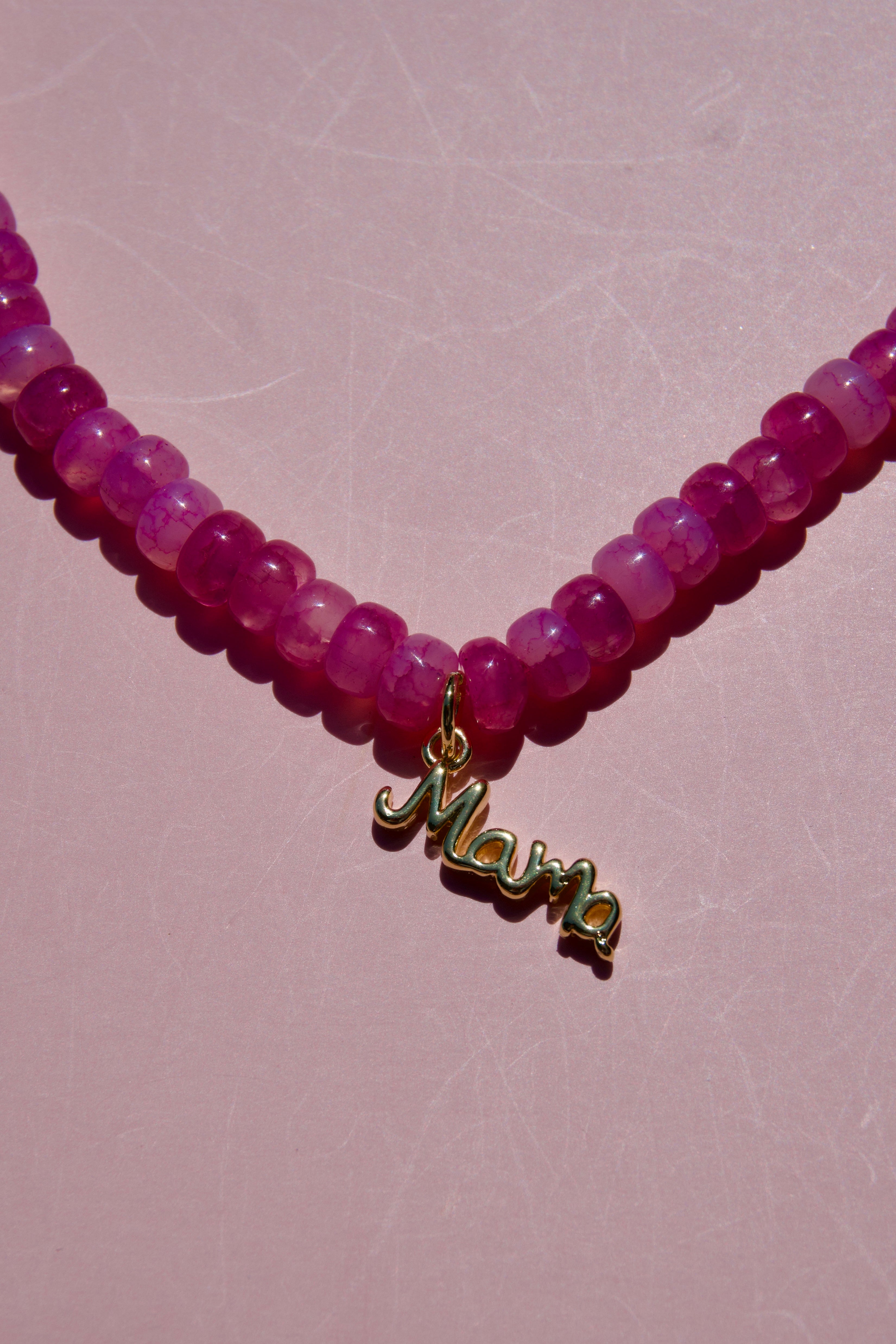 Fuchsia Beaded neckalce with Mama Charm