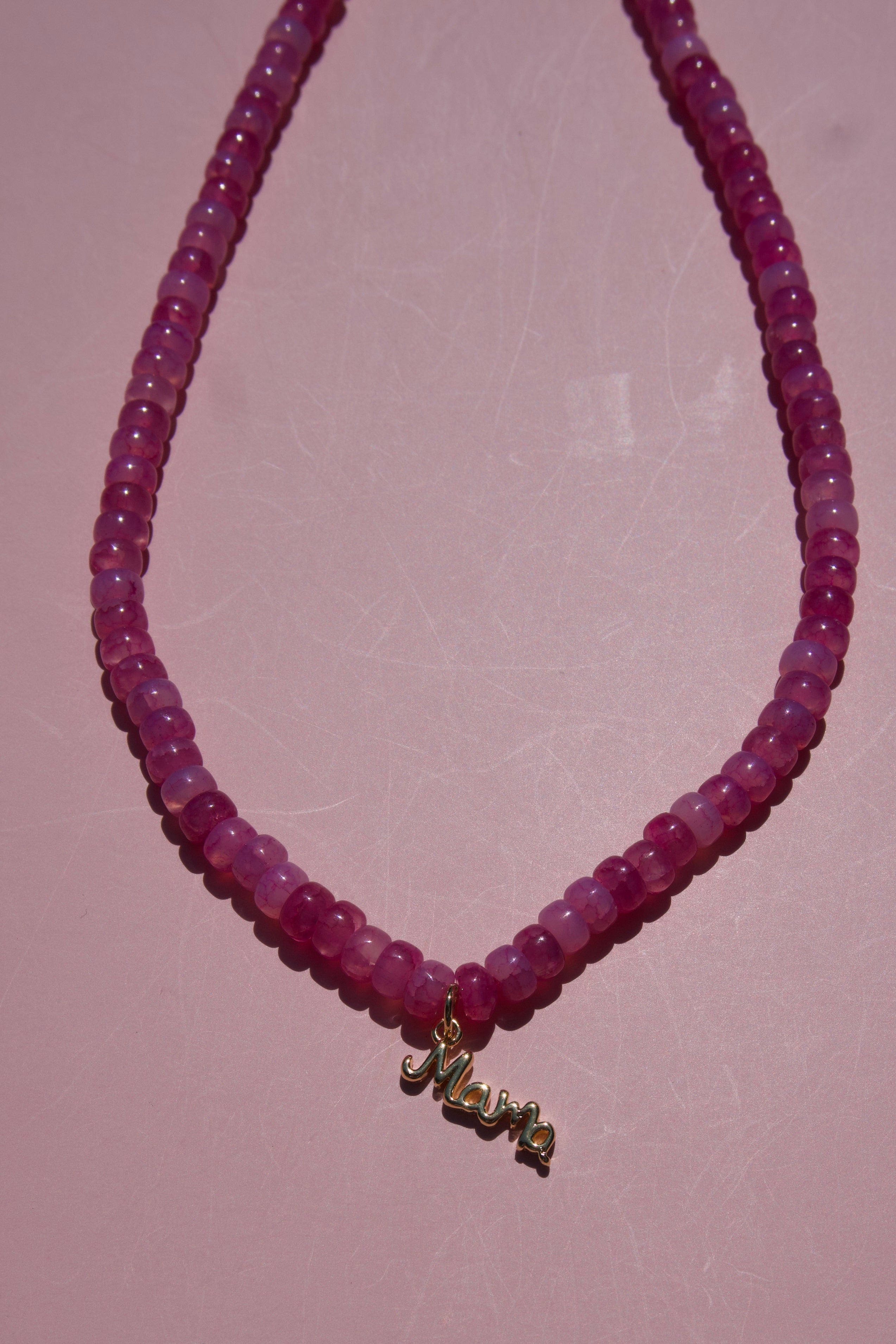 Fuchsia Beaded neckalce with Mama Charm