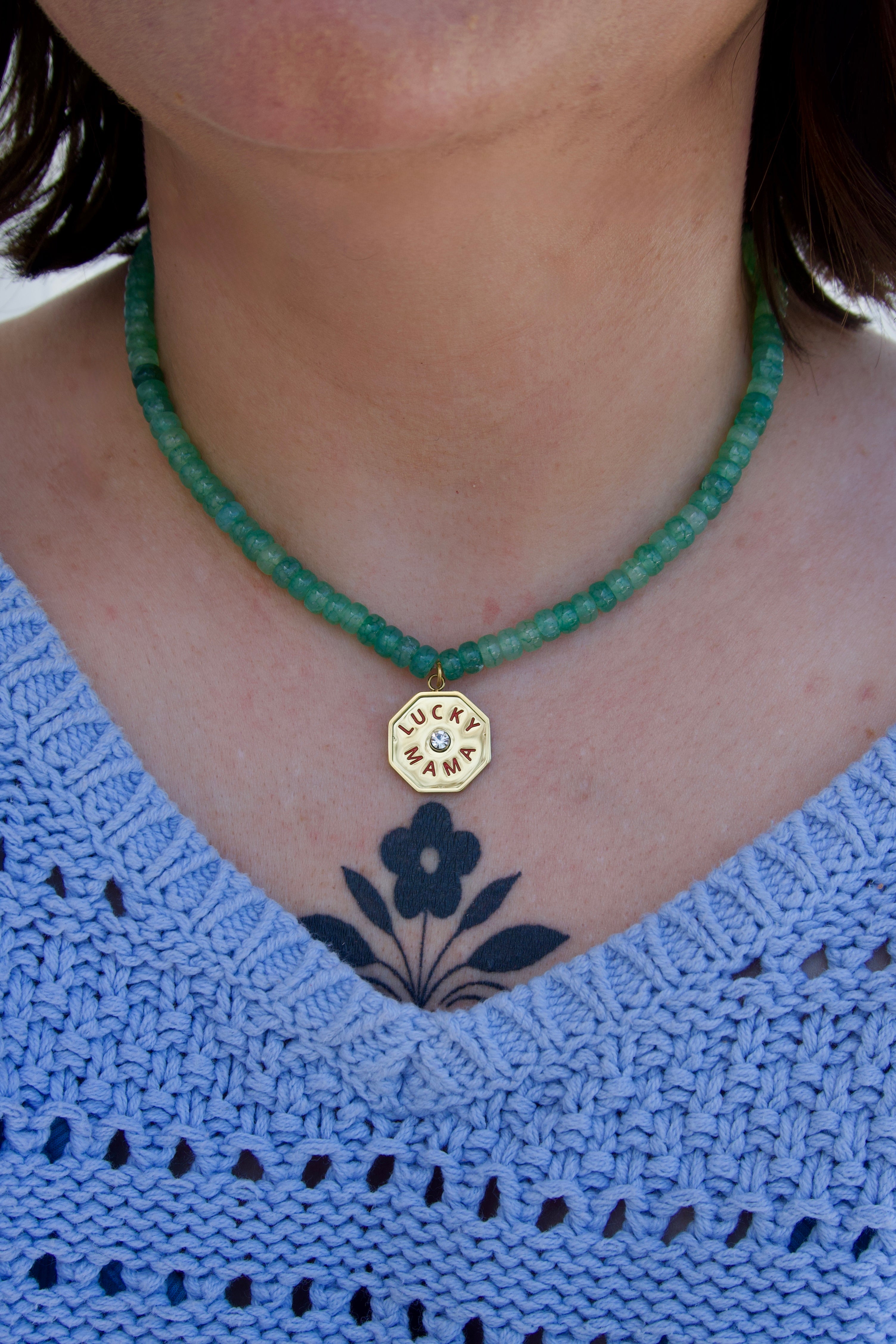 Green Aventurine Necklace with coin charm