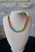 Pink+green+brown & blue gemstone necklace