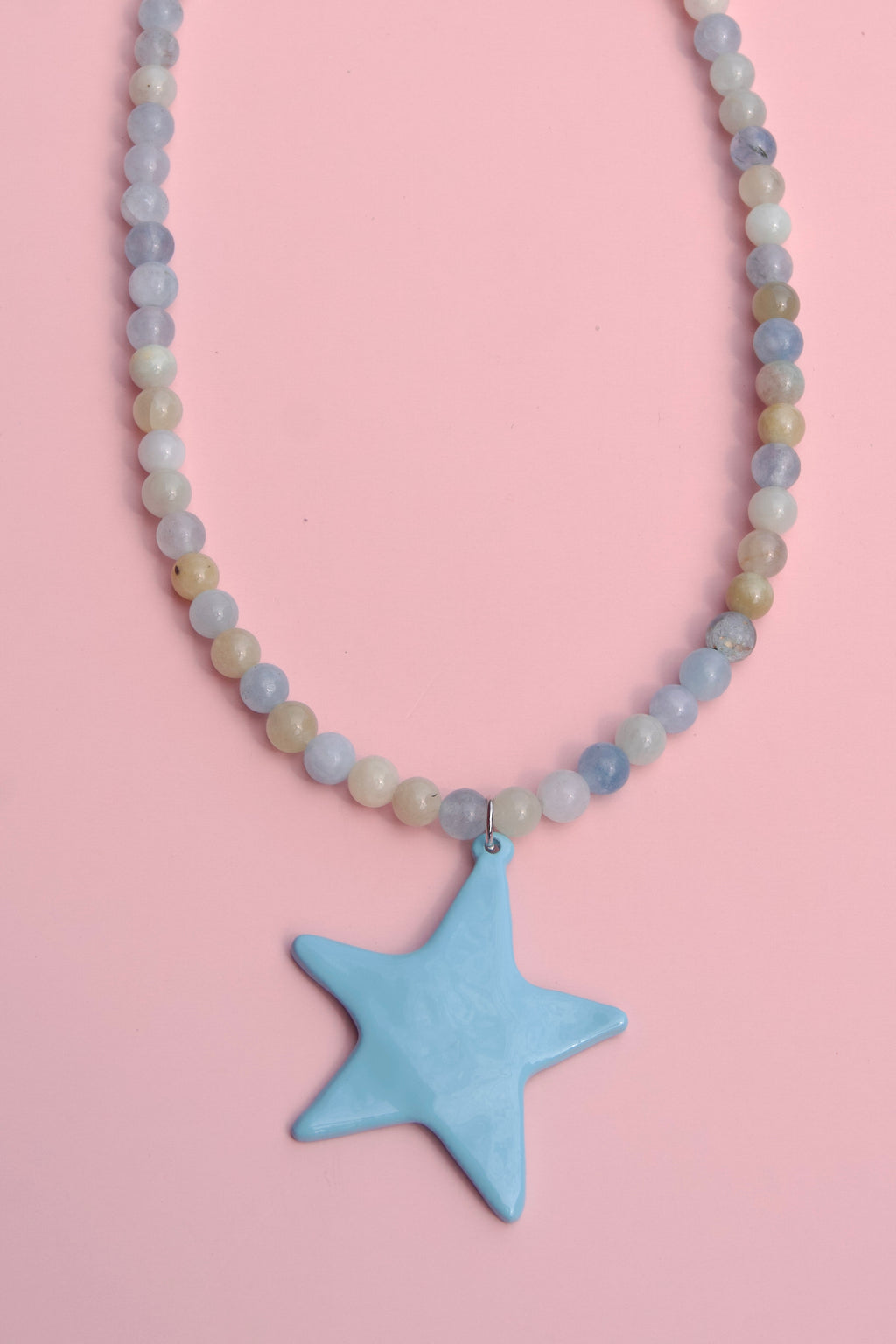 Blue+Green beaded charm necklace