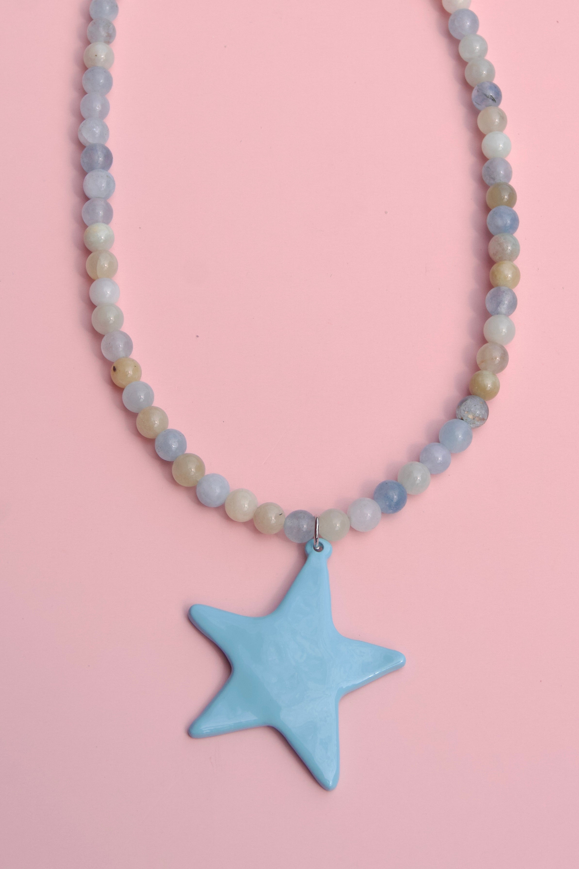 Blue+Green beaded charm necklace
