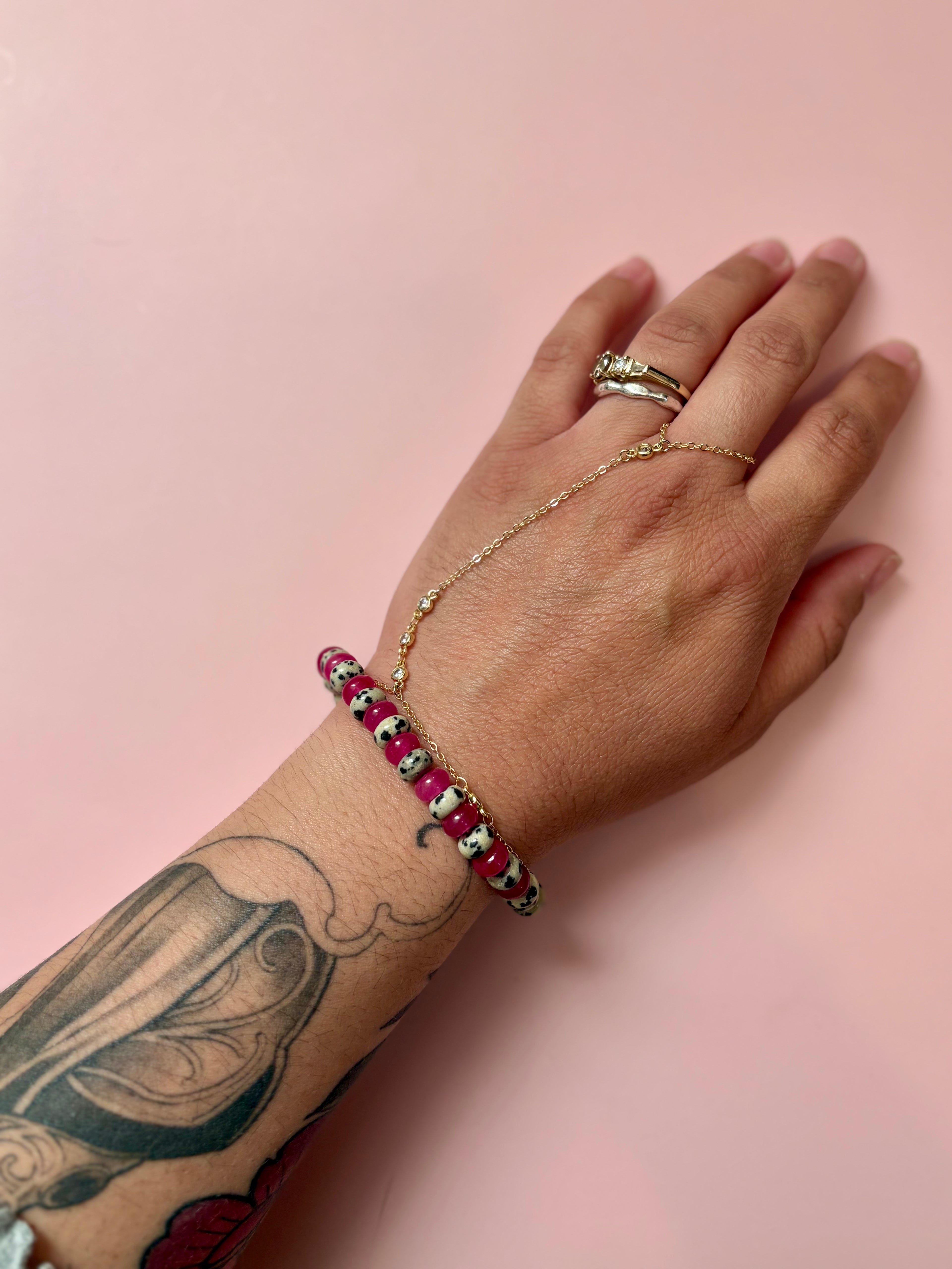 Dalmation Jasper + Fuchsia Jade Bracelet