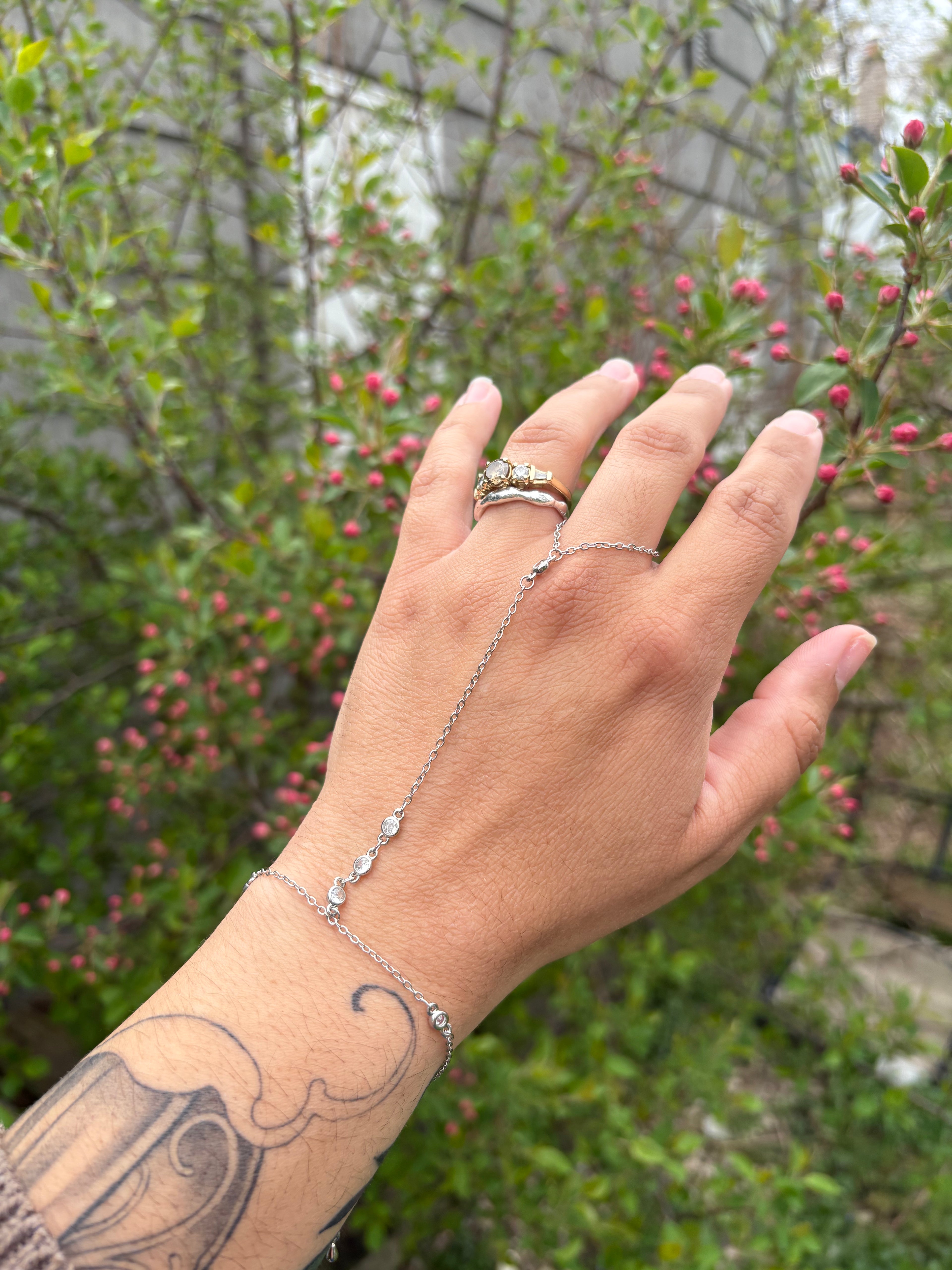Silver  Hand chain Bracelets with stones