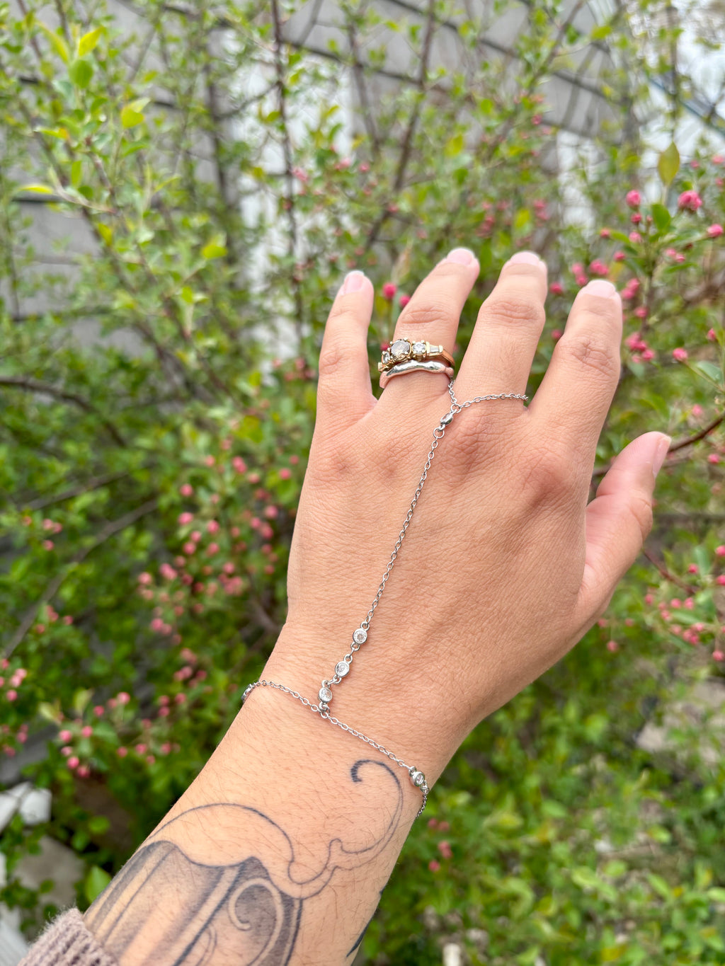 Silver  Hand chain Bracelets with stones