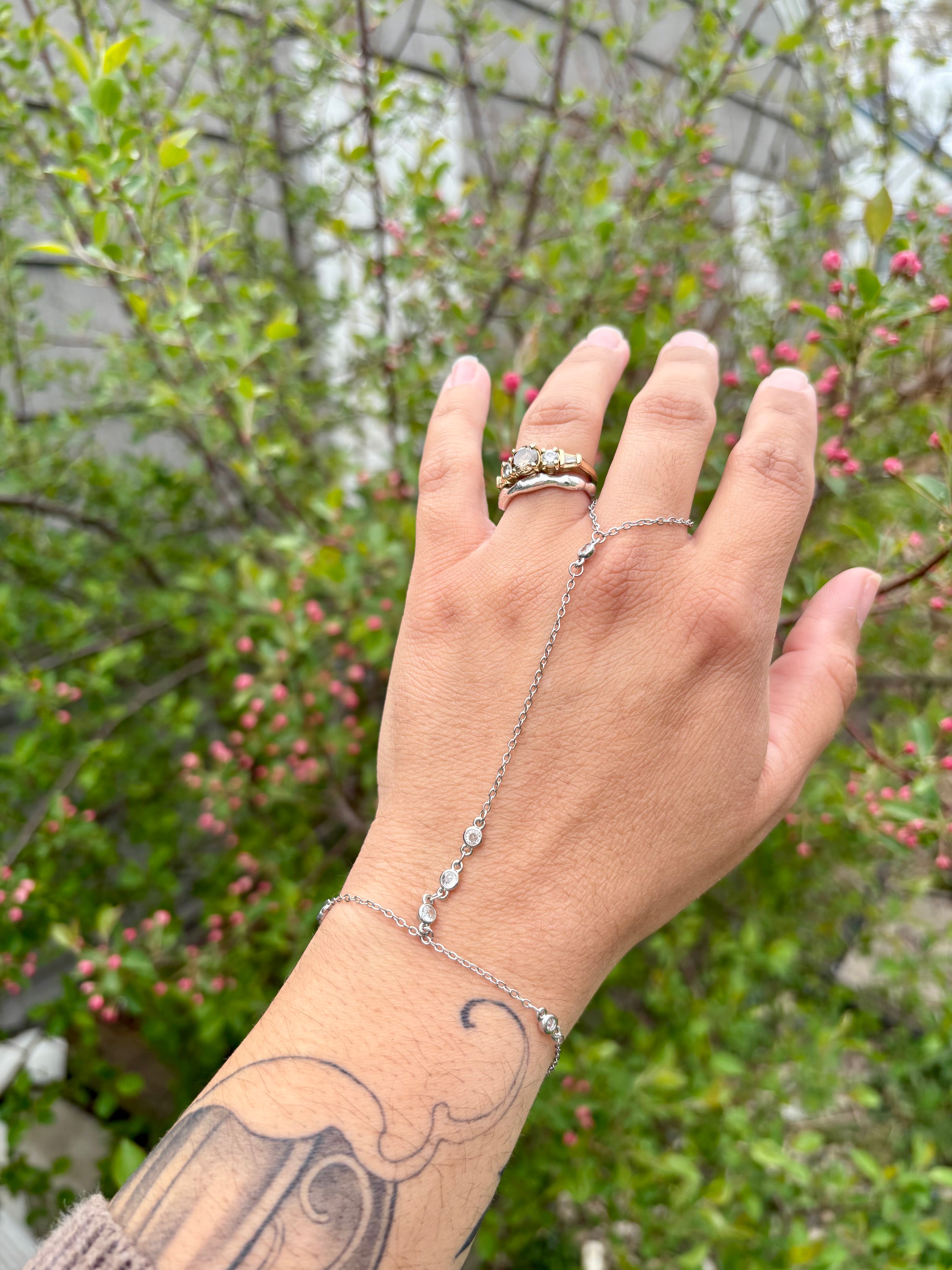Silver  Hand chain Bracelets with stones